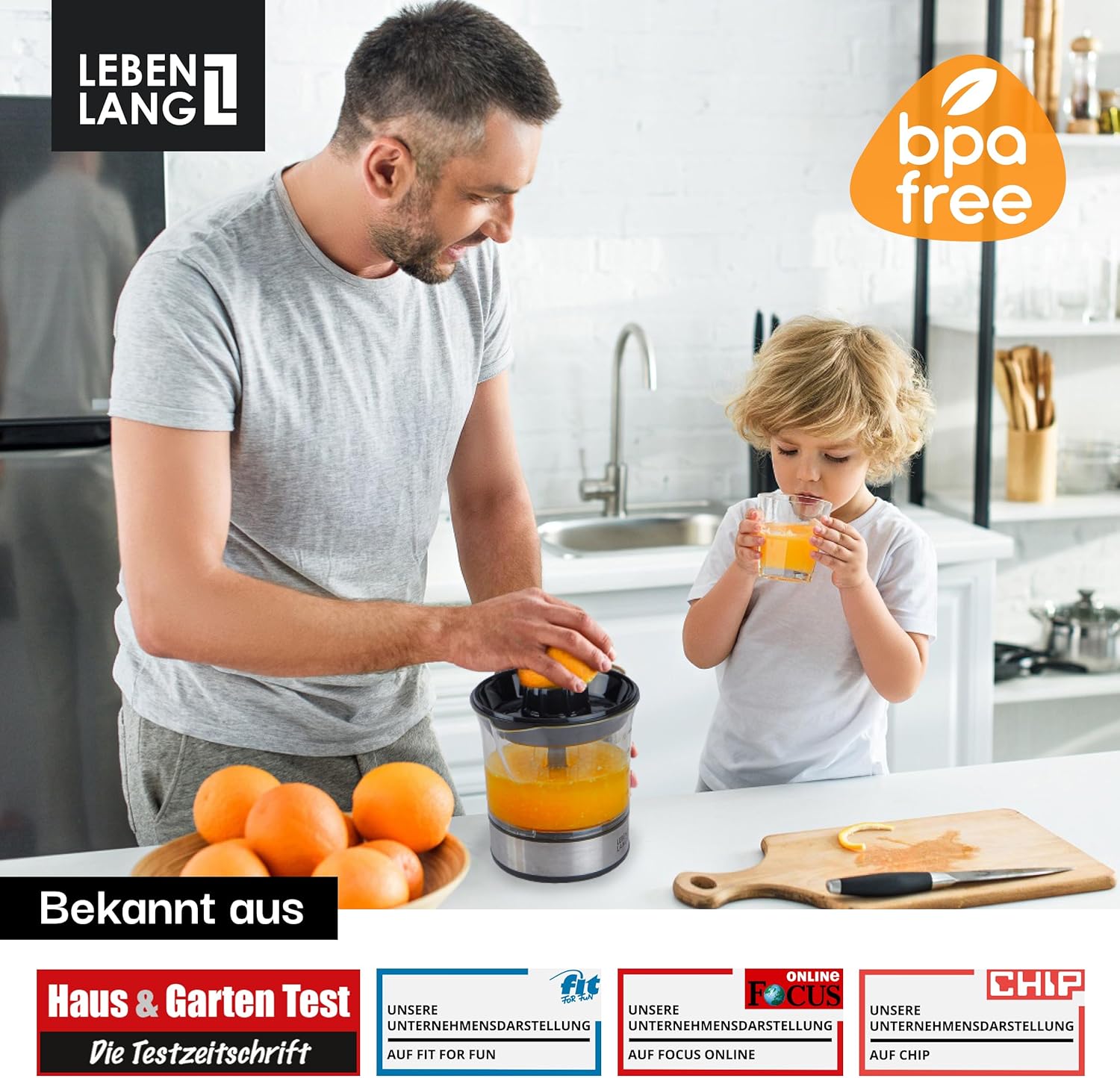 Lebenlang Zitronenpresse, elektrischer Entsafter mit hoher Saftausbeute, Orangenpresse, 2 Drehrichtungen, elektrische Fruchtpresse mit 2 Kegeln aus Edelstahl – Bild 6