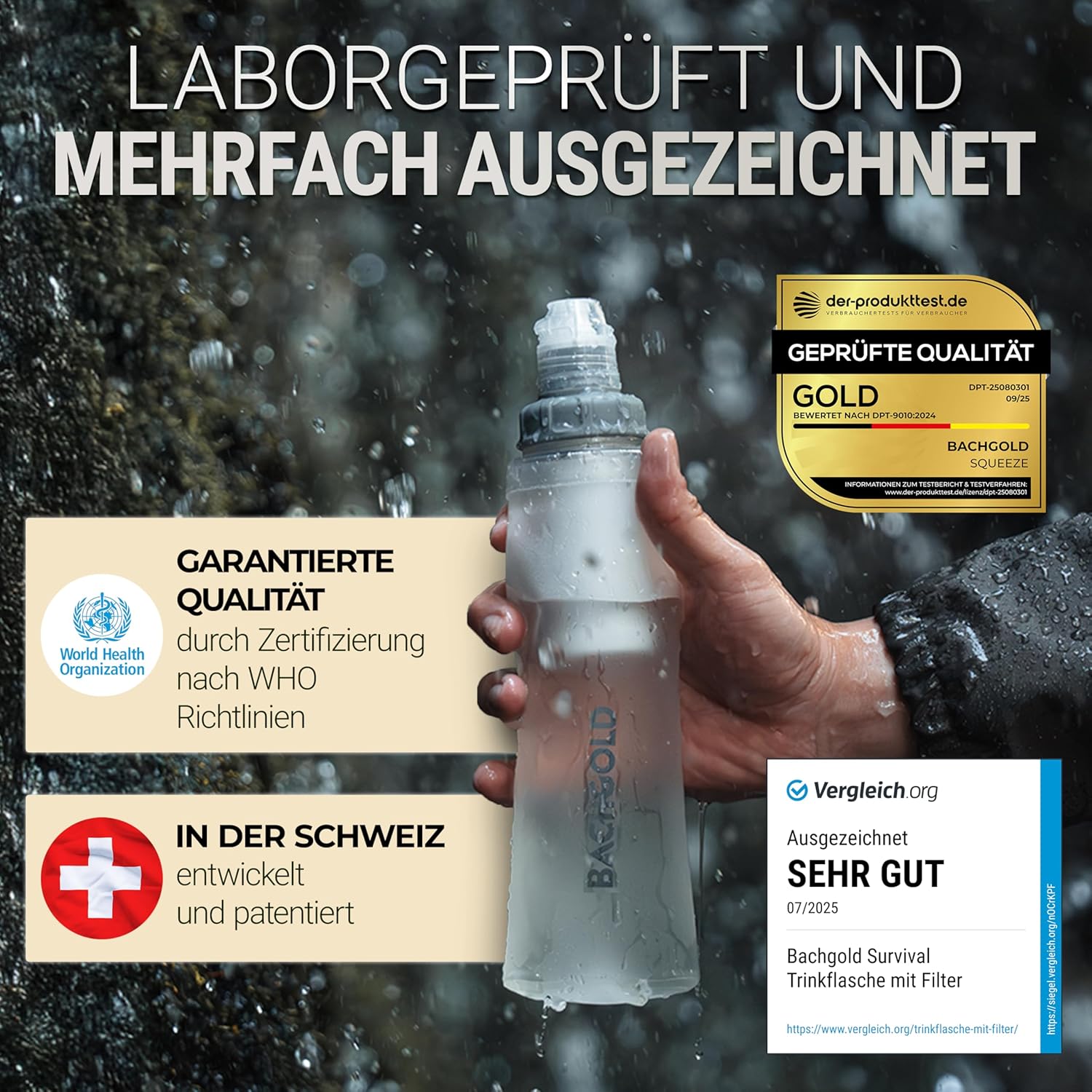 Bachgold Squeeze Outdoor Wasserfilter, Ultraleichter Wasserfilter (weiß) mit 500 l Fassungsvermögen, entfernt Bakterien, Viren & Mikroplastik, für Camping, Survival, Notfall, Bushcraft (weiß, 500 ml) – Bild 2