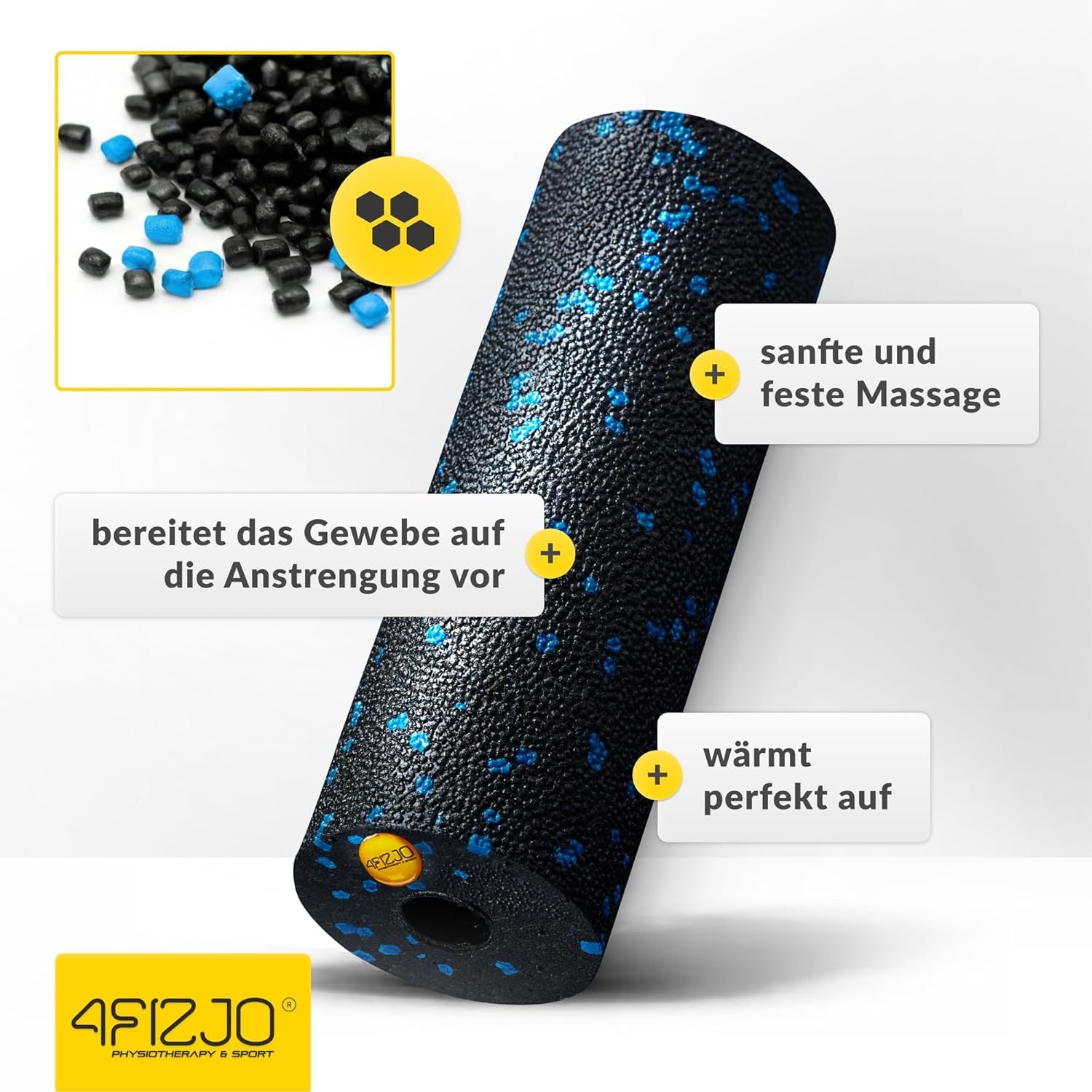 4FIZJO Faszienroller Schaumstoff, Durchmesser 5,5 cm, Länge 15 cm, Massagerolle, Rückenrolle, Fitnessrolle, leicht, hart, Schaumstoffrolle, Faszientraining, Massagetraining, Schwarz/Blau – Bild 6