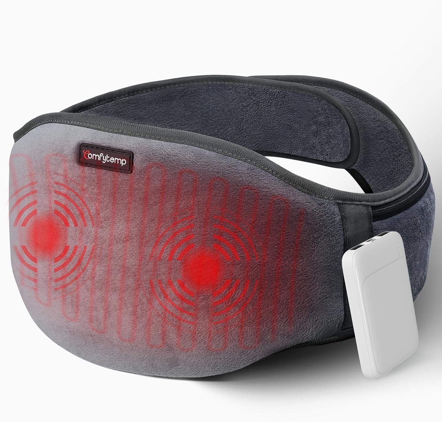 Comfytemp Wärmegürtel Vibrationsmassage für Rücken mit 25 Wh Akku, 147 x 18 cm kabelloses Massagegerät, Heizkissen, Wärmekissen, Rückenwärmer, Heizgürtel mit USB, Geschenke für Mütter, Frauen, Mama, Papa