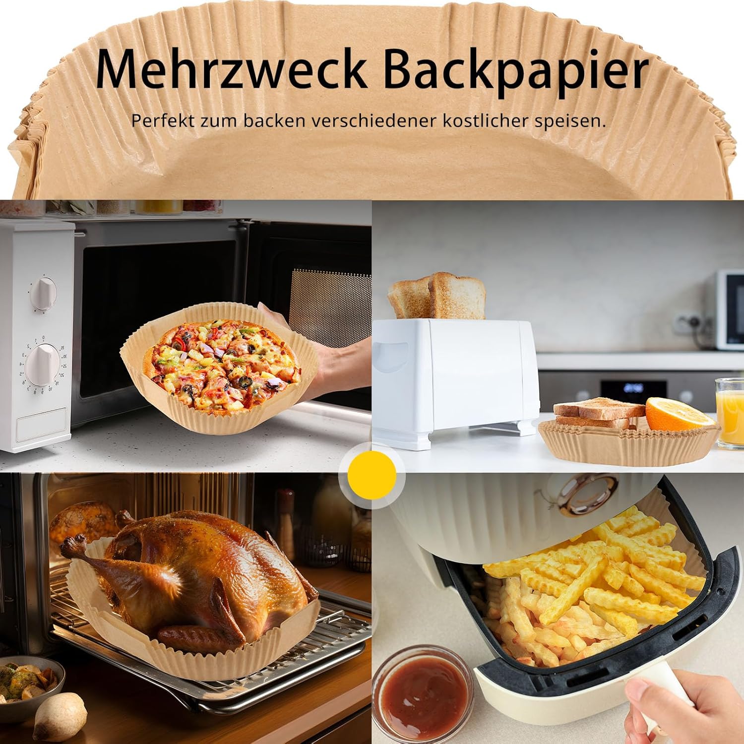 150 Stück Backpapier für Heißluftfritteuse XL XXL, 4,3 l – 7,9 l, Airfryer, Einwegpapier, 20–24 cm, Pergamentpapier-Einlage, Zubehör, kompatibel mit Philips Russell Hobbs Ninja Cosori Airfryer – Bild 7