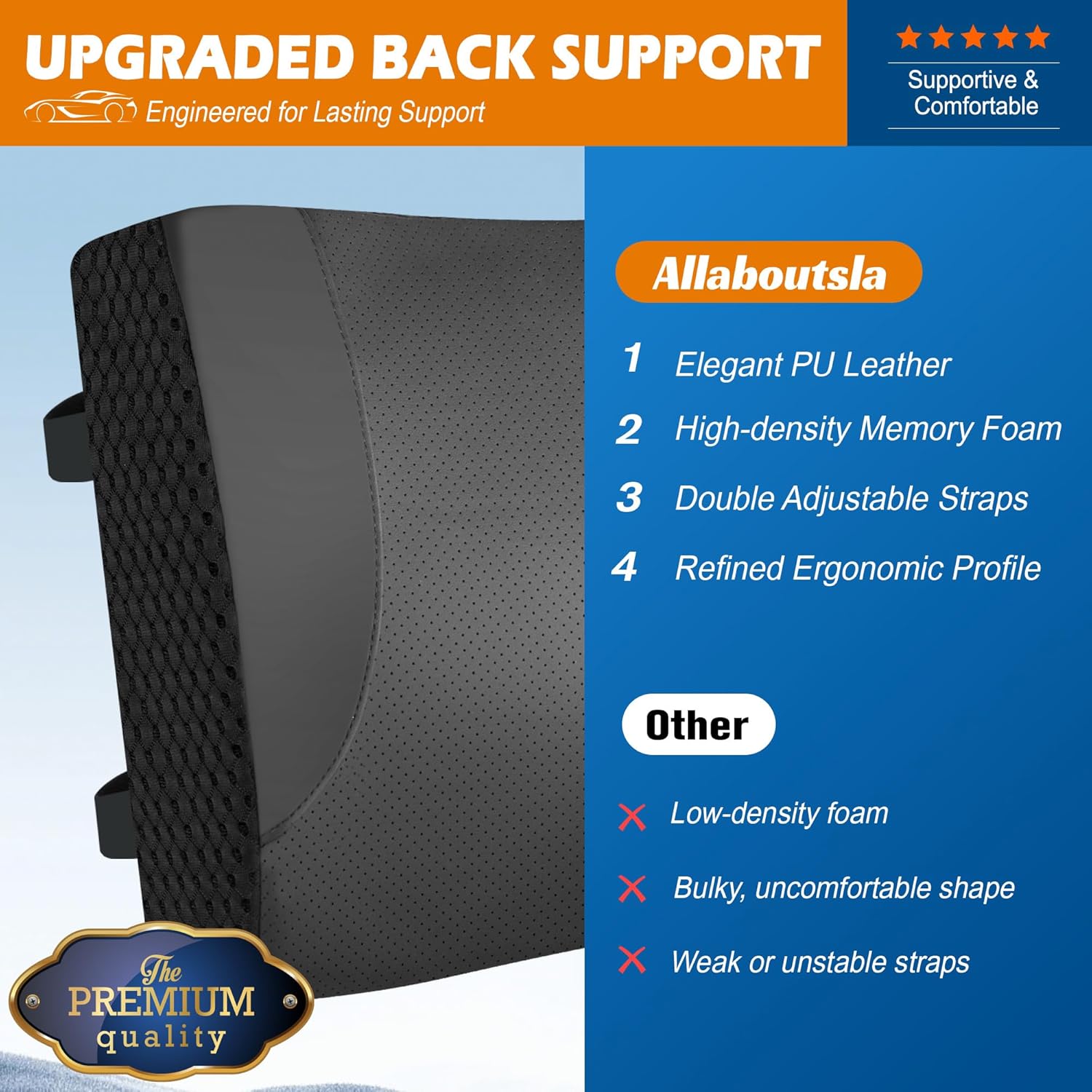 Allaboutsla Lendenwirbelstützkissen für Auto, Büro, ergonomisches Memory-Schaum-Lendenkissen, Unterstützung des unteren Rückens zur Schmerzlinderung, Rückenkissen für Autositz, Bürostuhl, Schreibtisch, Liege – Bild 3