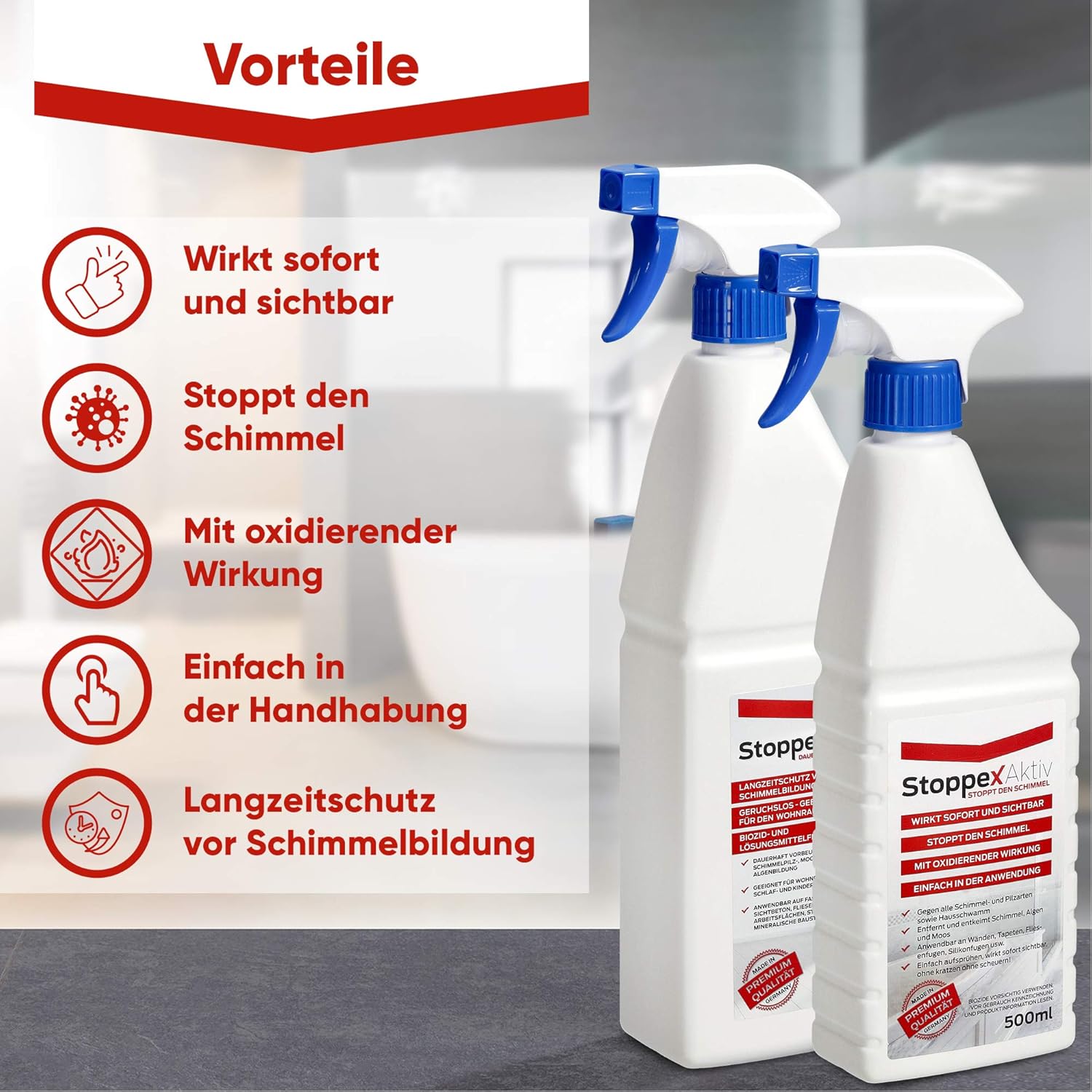 Stoppex® Schimmelentferner-Set (1,5 L), maximale Wirkung gegen Schimmel für Wände, Badezimmer und Silikonfugen, Anti-Schimmel-Spray-Set gegen Schimmel – Bild 2