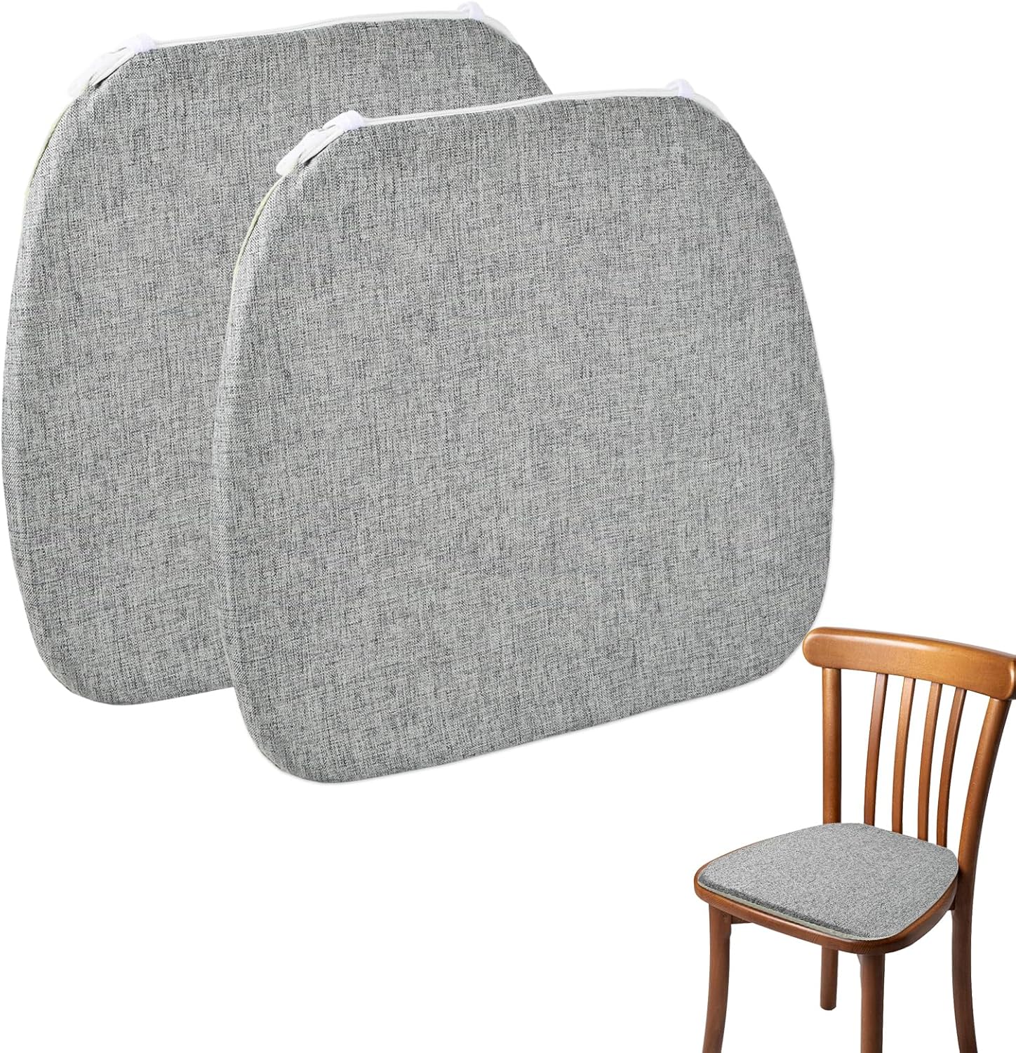 2er-Set Stuhlkissen 40 x 42 x 3 cm mit Bändern, abnehmbarer Bezug mit Reißverschluss, waschbares Sitzkissen, rutschfeste Stuhlkissen, ideal für Zuhause, Büro, Küche, Esszimmer