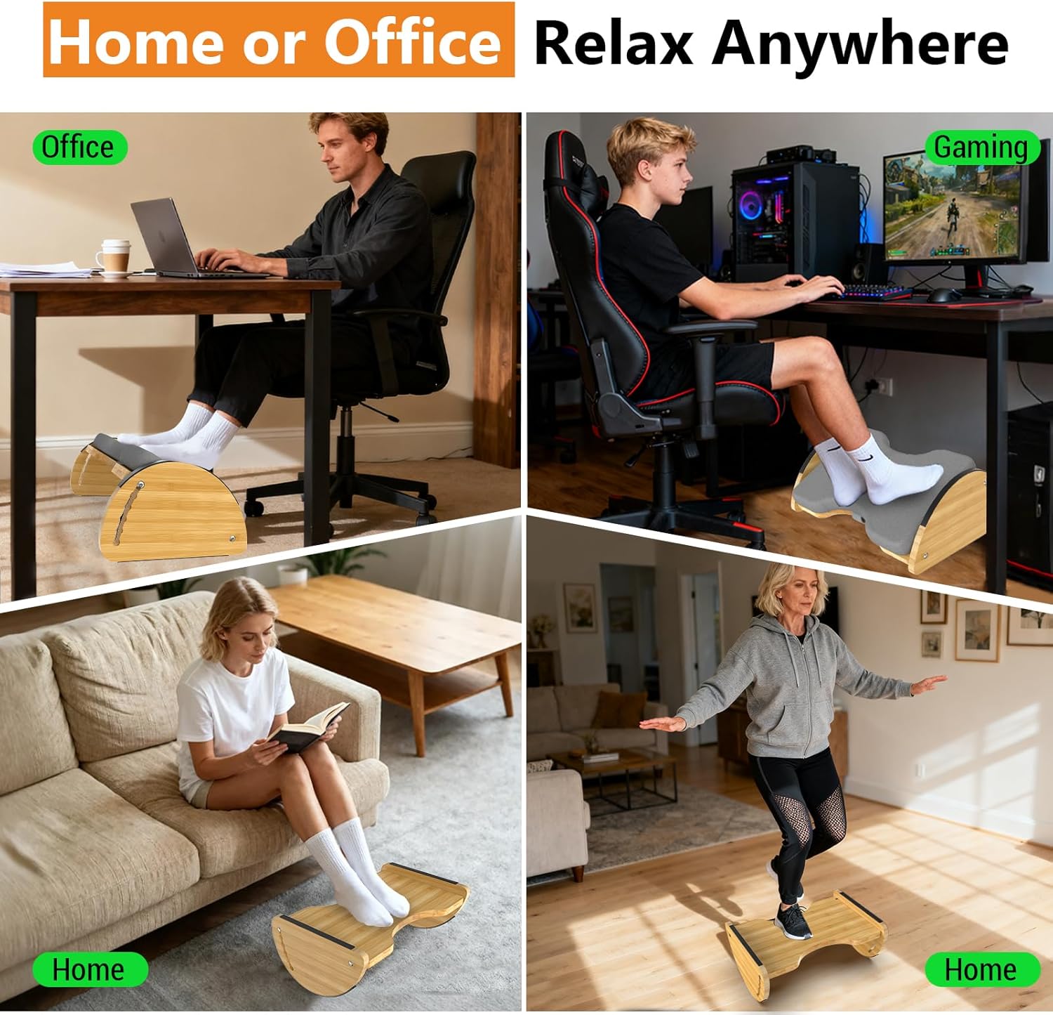 Bambus-Fußstütze für unter dem Schreibtisch bei der Arbeit – 3-in-1 umkehrbare Schaukeltisch-Fußstütze mit 6 höhenverstellbaren und weichen Kissen, ergonomischer Fußhocker mit rutschfester Oberfläche für – Bild 9