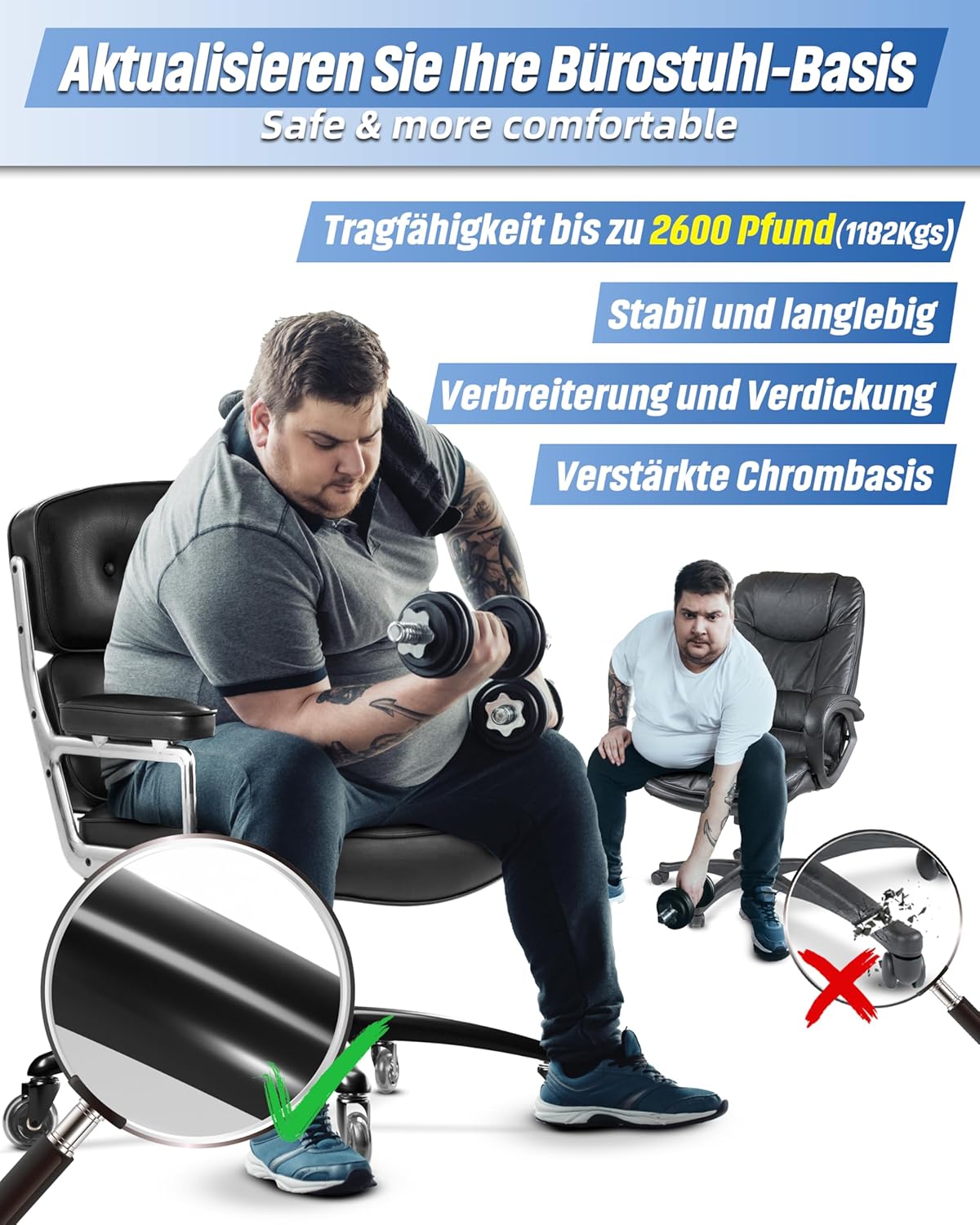 Sytopia SYT-Base Bürostuhl-Untergestell 200 kg, extra stabile Metallbasis, 70 cm Durchmesser, Bürostuhl-Untergestell aus Metall, kompatibel mit 11 mm x 22 mm Rollen und 50 mm Gasfeder – Bild 5