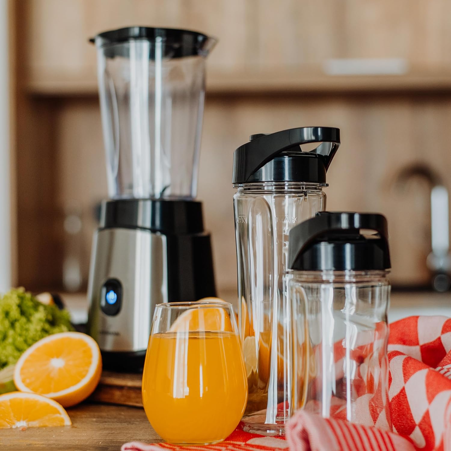 LEHMANN Standmixer 1200 W, Mixer Smoothie Maker To Go 1 L, Lieferung mit 2 Smoothie-Flaschen – 570 ml und 400 ml, leicht zu reinigen, 4-Klingen-System, Mini-Mixer für Säfte, Shake und Protein-Shake – Bild 4