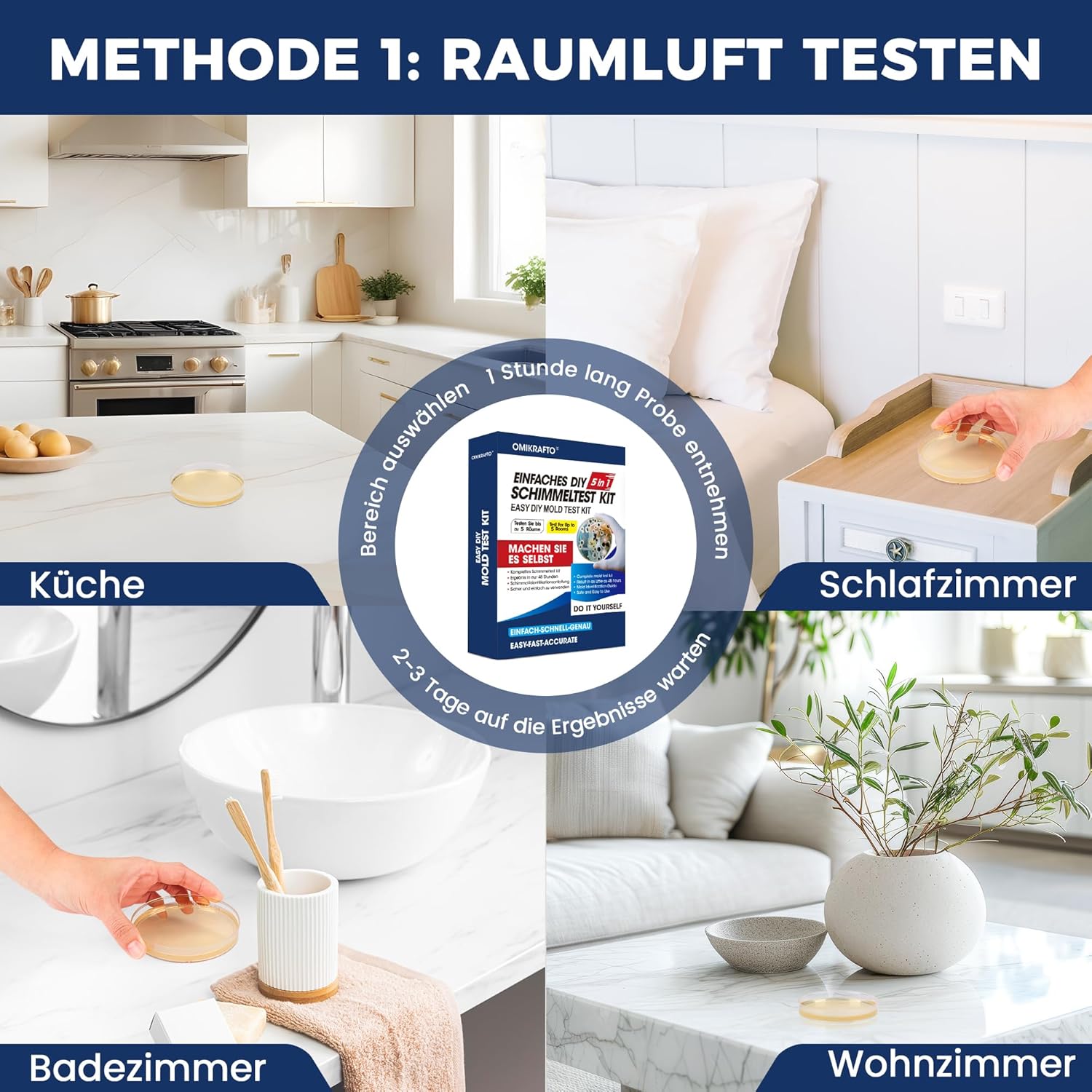 Schimmel-Test-Set für Zuhause – Schimmel-Test für 5 Räume – Schimmel-Schnelltest-Raumluft-Set für Raumluftqualität – inklusive Identifizierungsanleitung und Anleitung – Bild 2