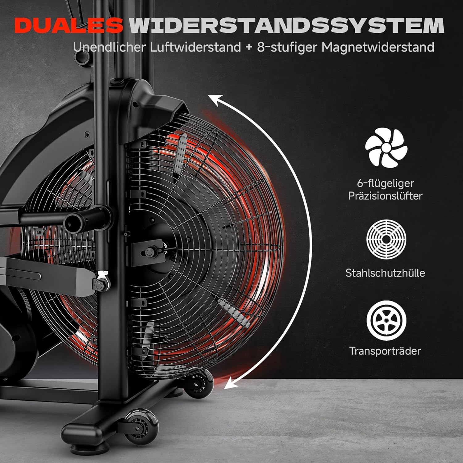 Air Bike, Heimtrainer Fahrrad Air Bike mit Luftwiderstand, Trainingsfahrrad mit einstellbarem Magnetwiderstand, Leises Indoor-Fitnessbike für Ganzkörpertraining, LCD-Monitor, App-Verbindung – Bild 3