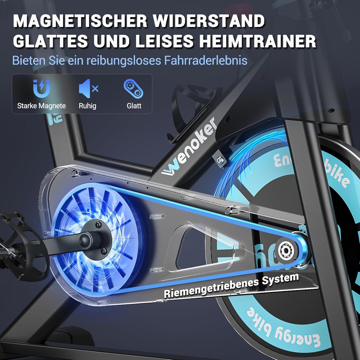 (2026 Aktualisierte) Wenoker Heimtrainer Fahrrad mit magnetischem Widerstand, Indoor Spinning Bike mit App Hometrainer Fahrrad Kardio Training Fitnessbikes, Bis 160KG – Bild 3