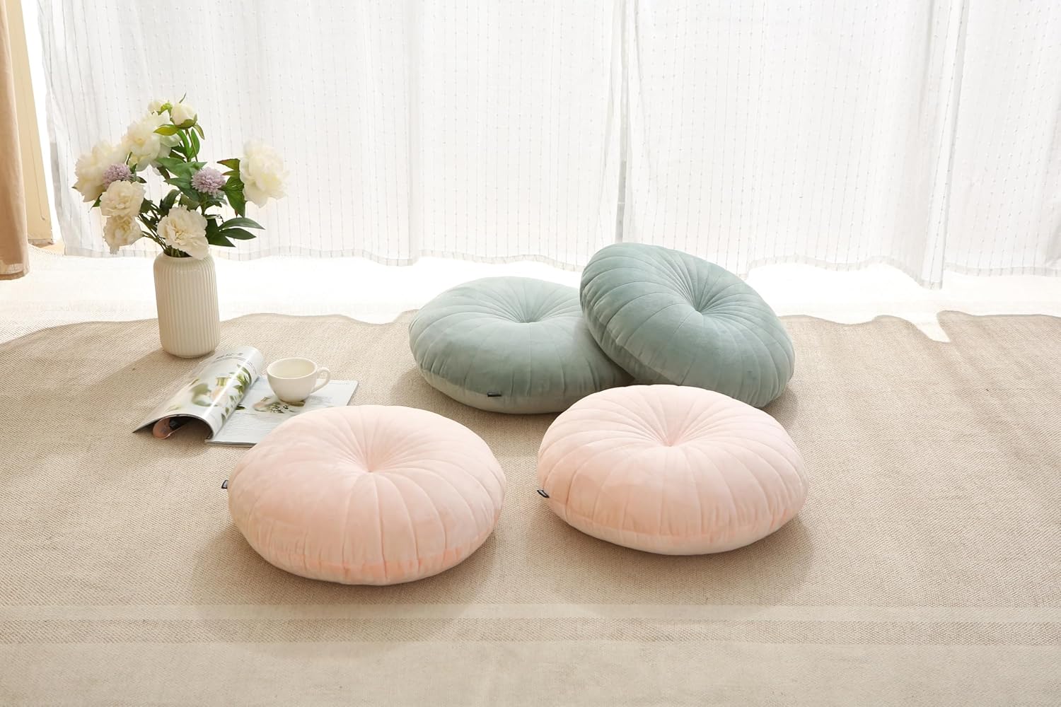 Bodenkissen & Meditationskissen, rund, großes dickes Sitzkissen für Erwachsene, Samt-Yoga-Bodenkissen, 45,7 cm (Rosa) – Bild 4