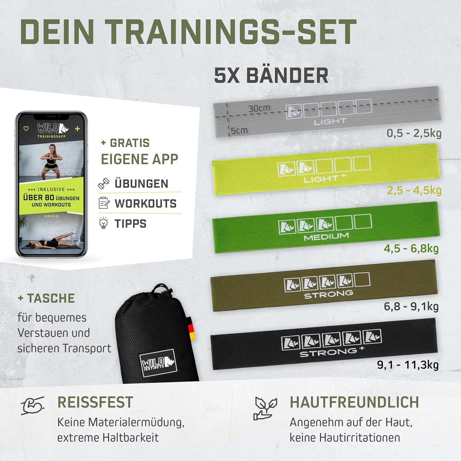 Wild Instincts Loop Bands Set aus Stoff – Minibänder Stoff für Krafttraining – Fitnessbänder Stoff – Mini Resistance Band – Miniband Fitness – Stretchband Fitness mit WebApp – Bild 4