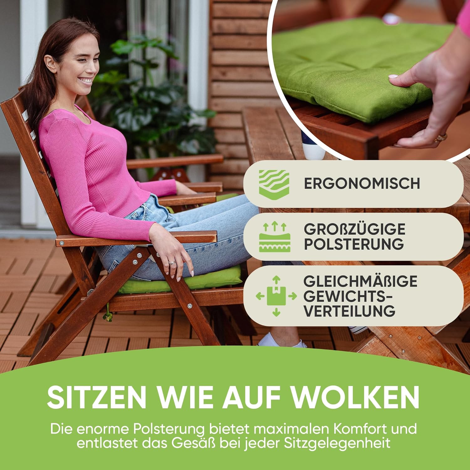 Gräfenstayn®, 4er-Set Sitzkissen, 40 x 40 x 3 cm, mit Bändern, für den Innen- und Außenbereich, mit Öko-Tex-Siegel – Bild 2