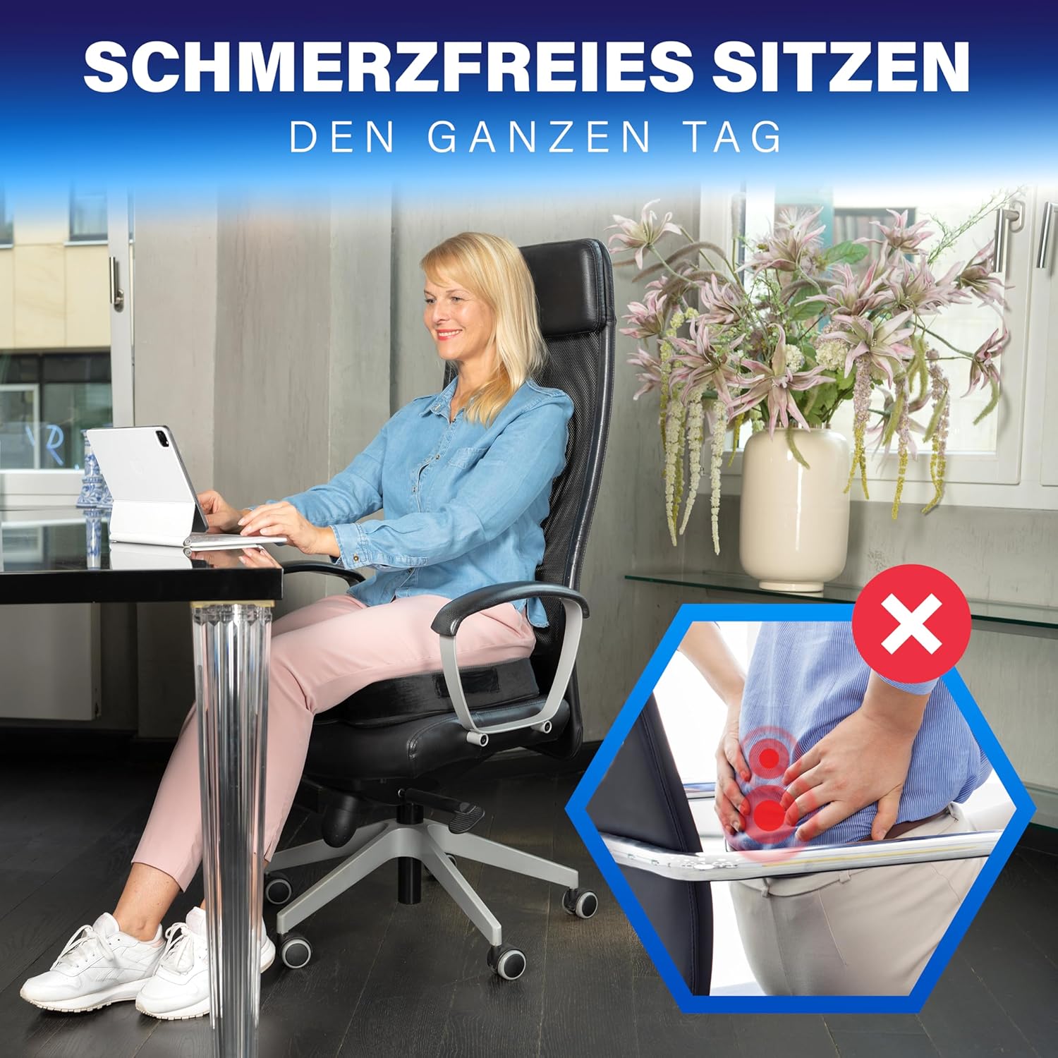 Orthopädisches Sitzkissen von Healthfix für Büro, Heimbüro usw. Ergonomisches Sitzen aus Memory-Schaum mit entlastender Funktion des Steißbeins und der Sitzknochen, erhöht den Sitzkomfort (mittel) – Bild 5