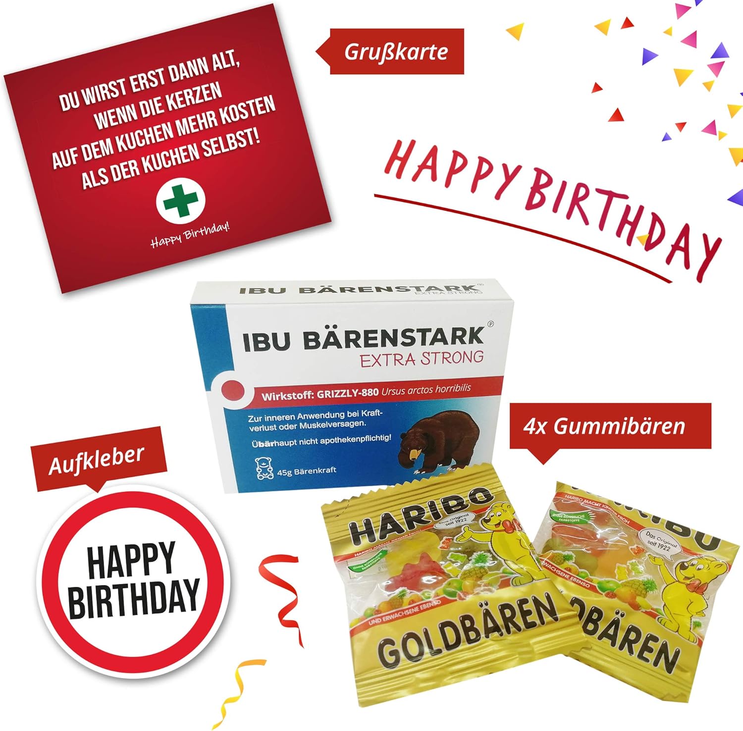 Longfair Geburtstagsgeschenk – Geschenkbox für alle Erste-Hilfe-Sets, lustiger Lebensmittel-Geschenkkorb, das Original, Scherzartikel zum Geburtstag – Bild 6