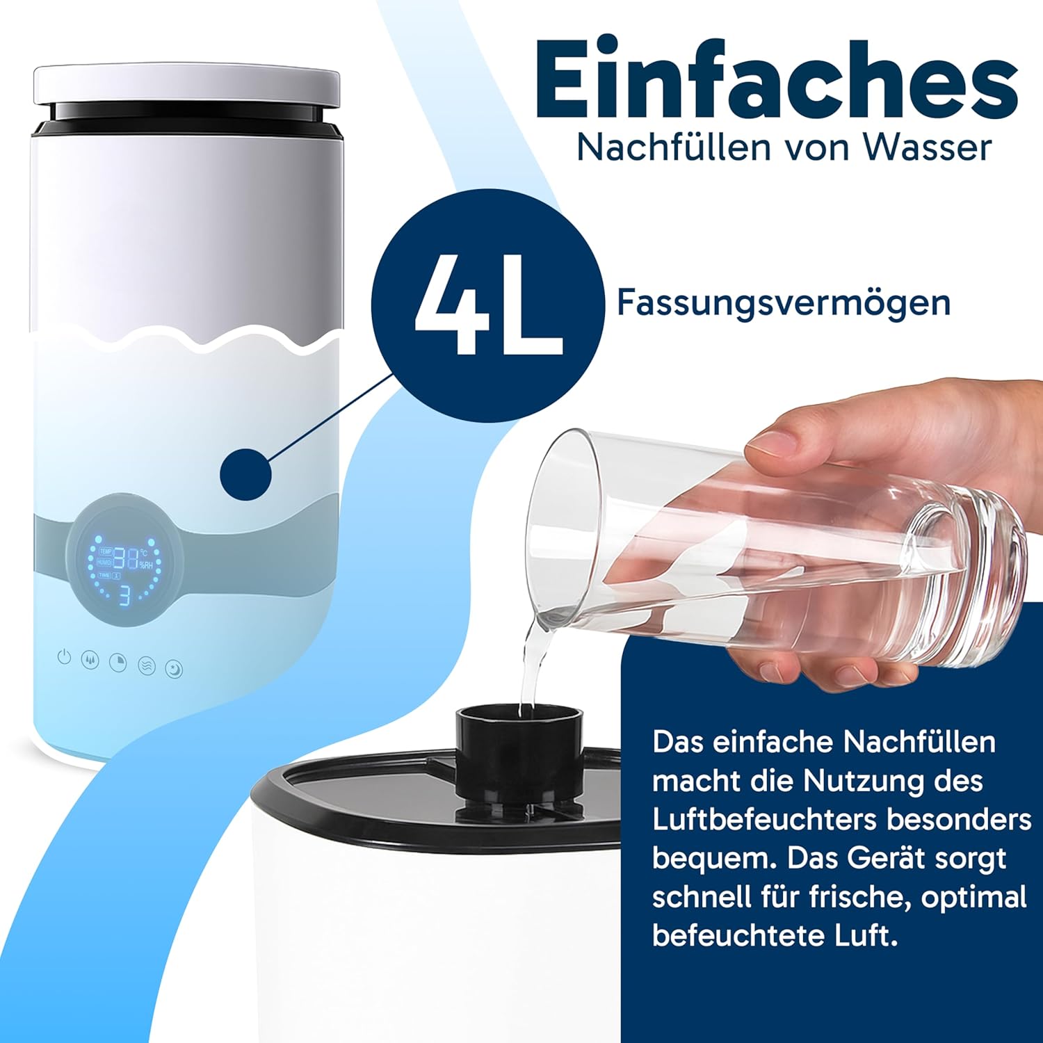 Retoo Luftbefeuchter 4L mit Fernbedienung, 360°-Düse, Timer, Ultraschall-Raumbefeuchter, leise unter 30 dB, Aromadiffusor für Schlafzimmer, Kinderzimmer, Pflanzen und Büro, mit Hygrometer – Bild 3