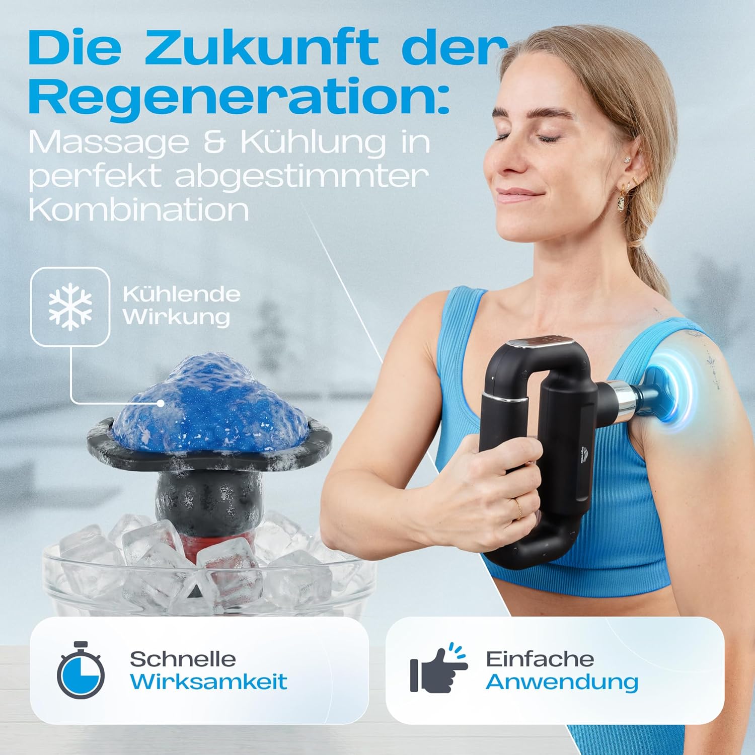 Massagepistole mit Riemen – Massagepistole mit Kühlkopf und Tragetasche | 6 Ebenen, 5 Aufsätze, LCD-Touchscreen und USB-C | Muskelpistole, Rückenmassagegerät, Stoßwellentherapiegeräte, Faszienpistole – Bild 3