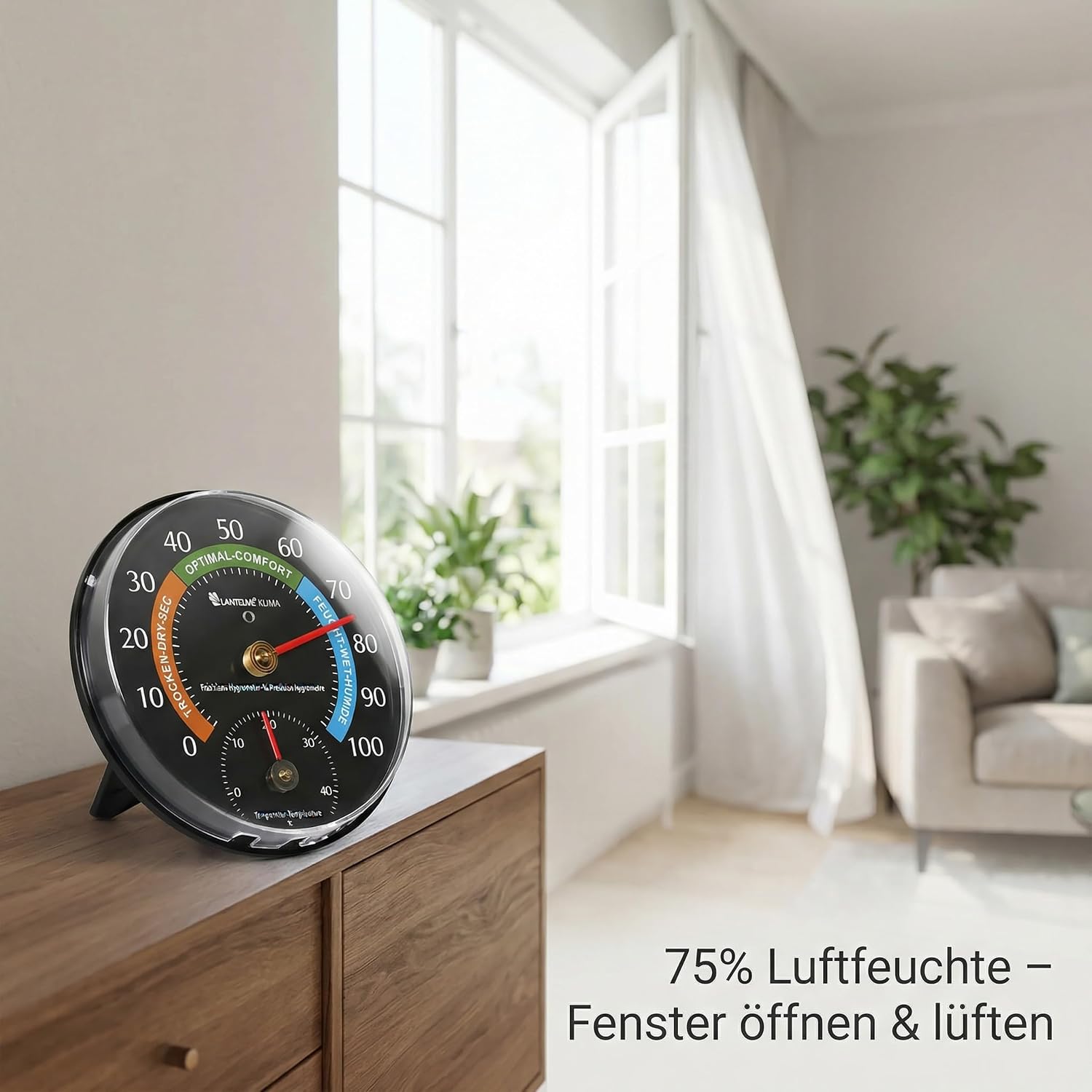 Lantelme Kombi-Thermometer, Hygrometer, Temperatur -5 bis + 45 °C und Luftfeuchtigkeit 0 % – 100 % relativ, analog, präzise Anzeigen für Schimmelschutz, Raumklima und Heizkosten im Innenbereich – Bild 15