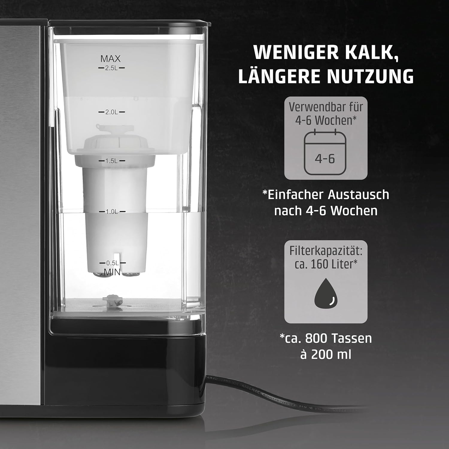 CASO Ersatz-Wasserfilter (6er-Set) – für Heißwasserspender, Verbesserung der Wasserqualität, Reduzierung von Kalk, Chlor und Schadstoffen, 5-Schicht-Filtrationsprinzip – Bild 6