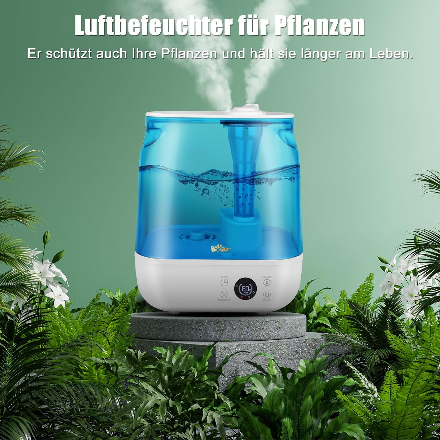 Bear Luftbefeuchter 6L Top Fill Luftbefeuchter, Timer, Schlafmodus, konstante Luftfeuchtigkeit, Aromascheibe, 360° drehbare Doppeldüse, 28 dB Ultra Silent, geeignet für Babys und Pflanzen – Bild 7