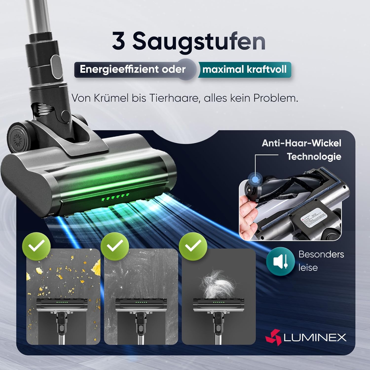 Akku-Staubsauger (3-in-1) – Akku-Staubsauger mit LED-Anzeige und Echtzeit-Akkuanzeige | Anti-Tangle-Bürste für Tierhaare | Komplettes Akku-Staubsauger-Set ohne Beutel für Auto, Teppich und Haushalt – Bild 4