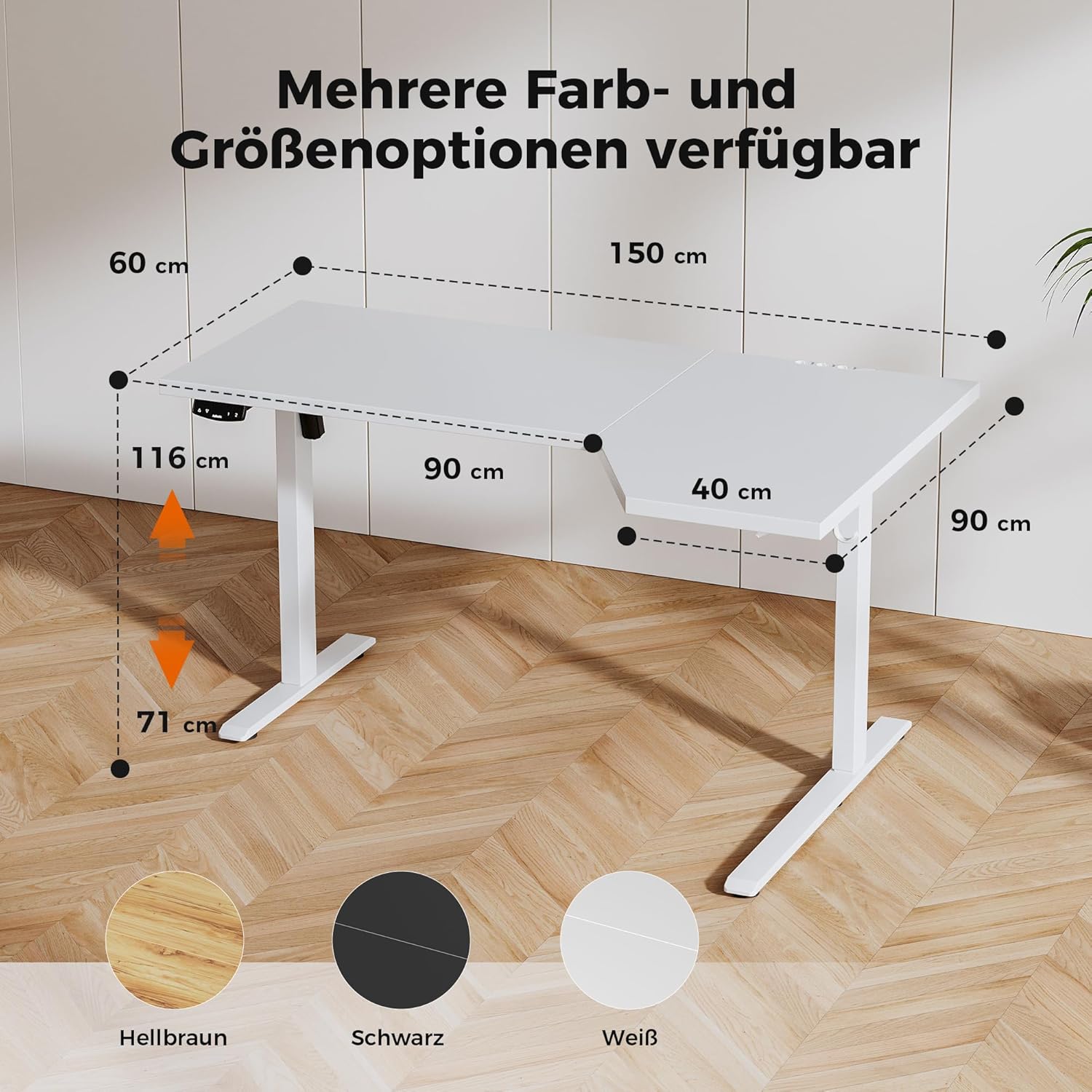 Agilestic Elektrischer Stehschreibtisch, L-förmiger 150 cm höhenverstellbarer Schreibtisch, Sitz- und Stehtisch für das Heimbüro, ergonomischer anhebbarer Computertisch mit Spleißbrett, Weiß – Bild 2