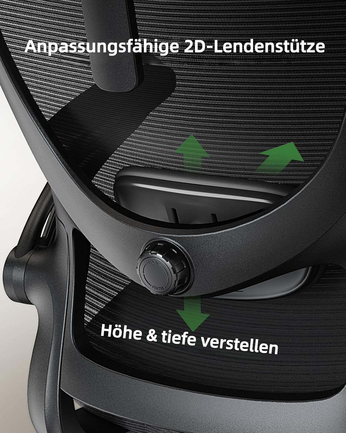 Marsail Ergonomischer Bürostuhl mit verstellbarer Lordosenstütze, Kopfstütze und Armlehne, Höhenverstellung und Wippfunktion, Schwarz – Bild 6