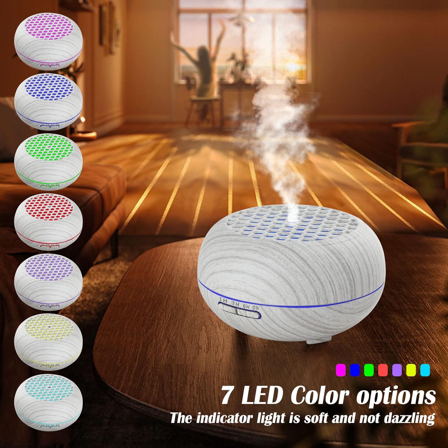 Simpeak Aroma Diffuser 550 ml, Ultraschall-Raumdiffusor Holz für ätherische Öle, Aromatherapie-Düfte, Luftbefeuchter mit Fernbedienung, Weiß – Bild 6