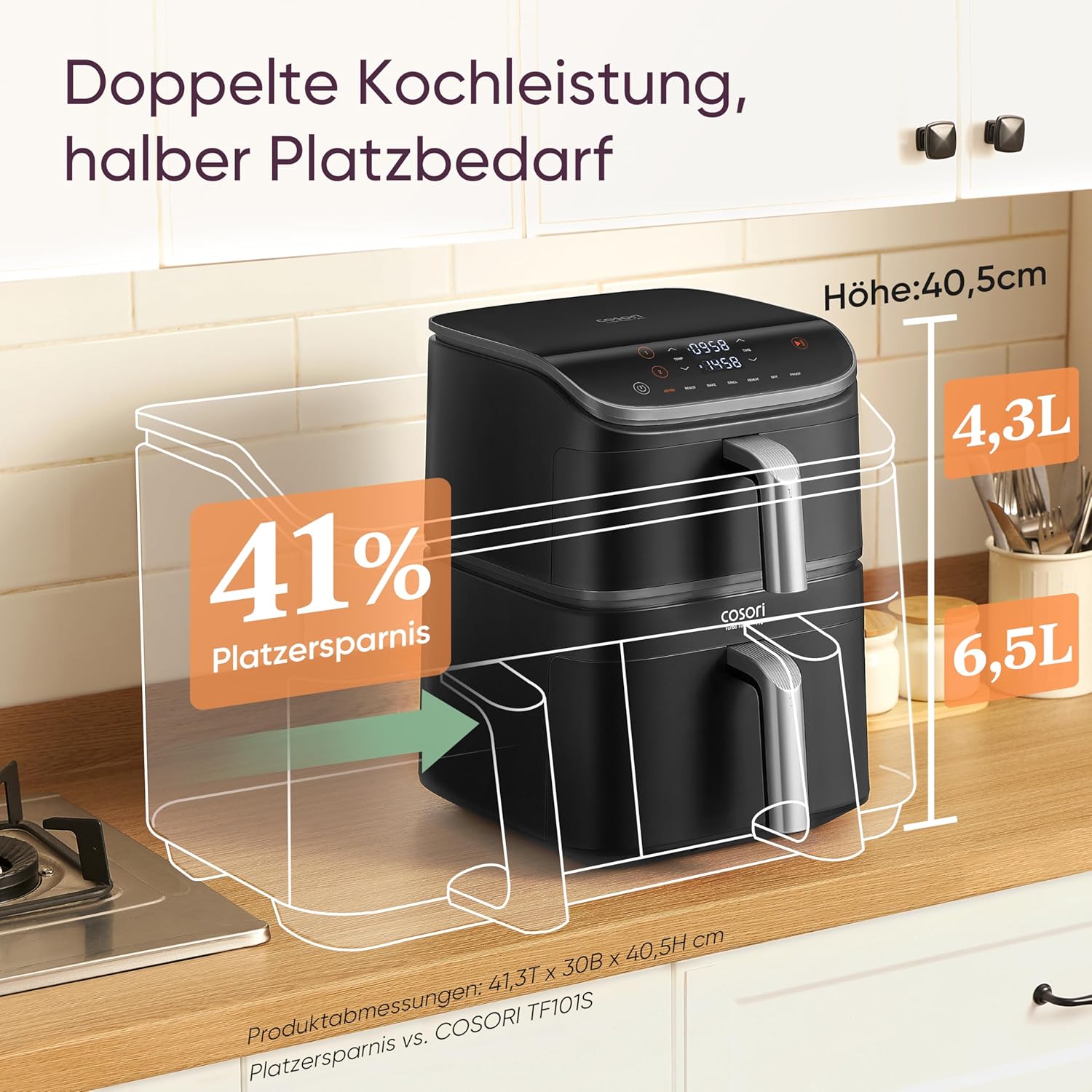 COSORI Turbo Tower Pro Smart Airfryer, 10,8 l Heißluftfritteuse mit Keramikbeschichtung, DualBlaze-Technologie und WiFi-Steuerung, Silbergrau, Grausilber – Bild 7