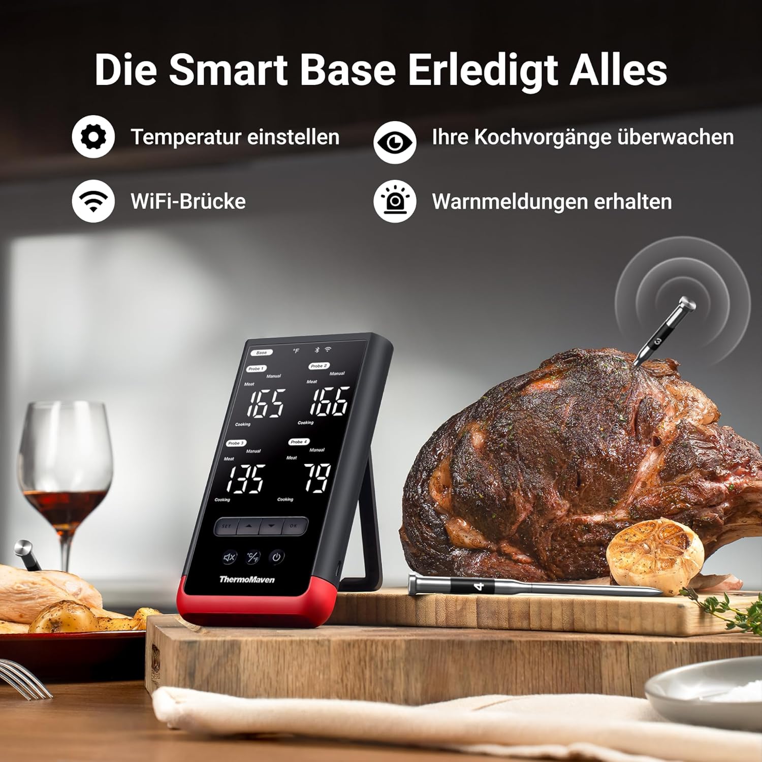 ThermoMaven P4 Fleischthermometer kabellos – 4 Sonden, 6 Sensoren, WLAN und Bluetooth 5.3, ±0,3 °C präzise, IPX8 wasserdicht, App-Steuerung, NIST- und NSF-zertifiziert, Grillthermometer, Bratenthermometer – Bild 6