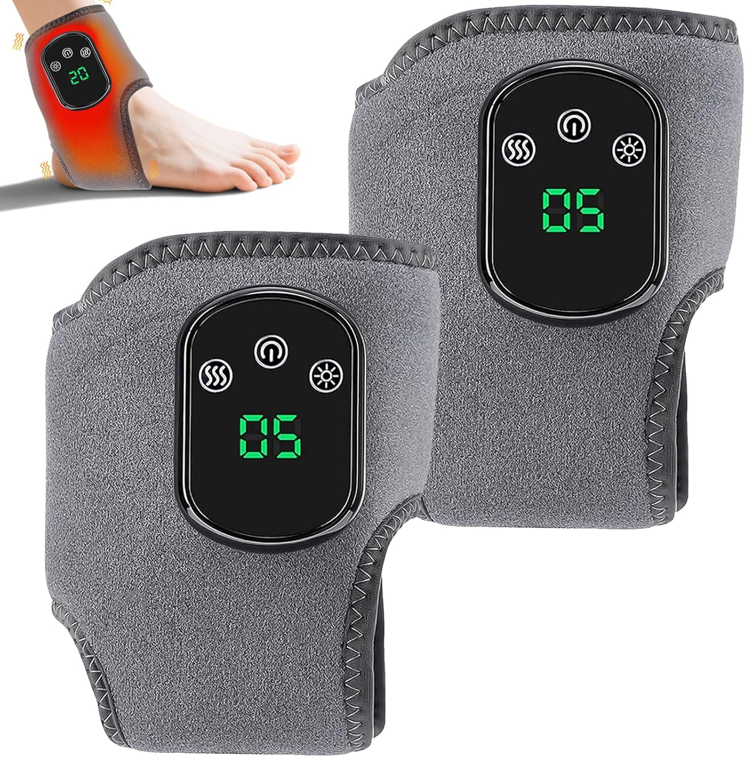 2 Stück Fußmassagegerät, Fußmassagegerät, 3-in-1-Massagegerät, Fußmassagegerät, elektrisches Fußmassagegerät mit 5 Wärmeeinstellungen, kabelloses Knöchelmassagegerät, Fußwärmer mit Massagegerät Knöchel