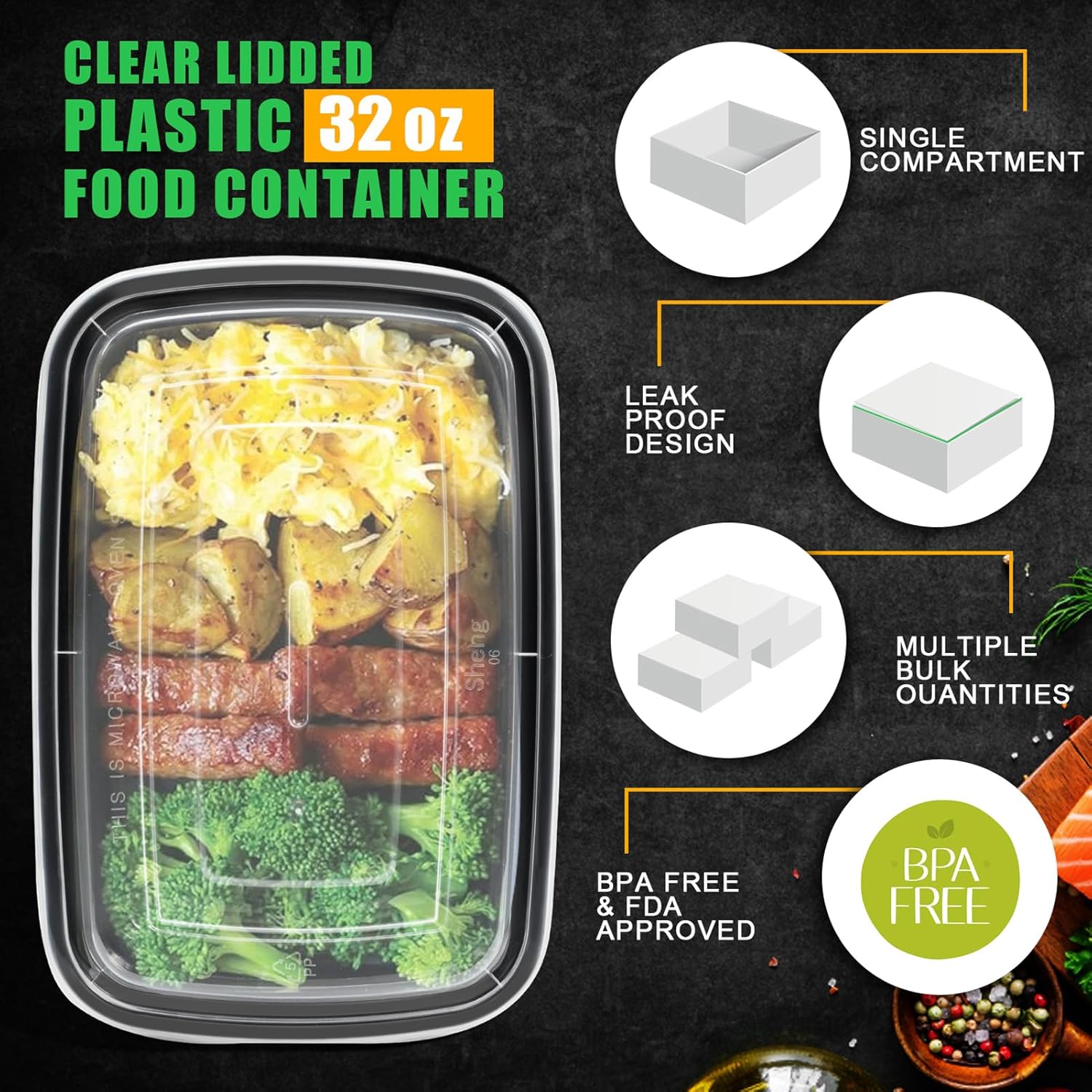 50 Stück (32 oz) Meal-Prep-Behälter, Lunch-Bento-Boxen mit Deckel, tragbare Lunch-Lebensmittel-Aufbewahrungsbehälter, Küche, Lebensmittel zum Mitnehmen, Camping, Picknick-Box, Mikrowelle – Bild 2