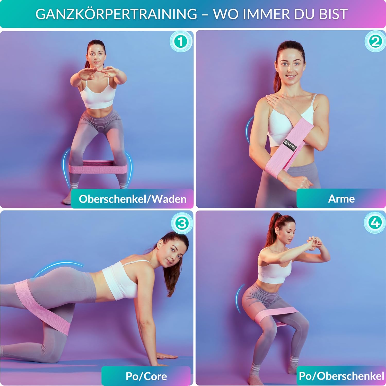Widerstandsbänder Stoff – 3er-Set Fitnessbänder für Beine und Gesäß, rutschfest, 30-Tage-Trainingsplan PDF, Fitnessband aus Naturlatex und weichem Stoff, langlebig, mit Tragetasche – Bild 3