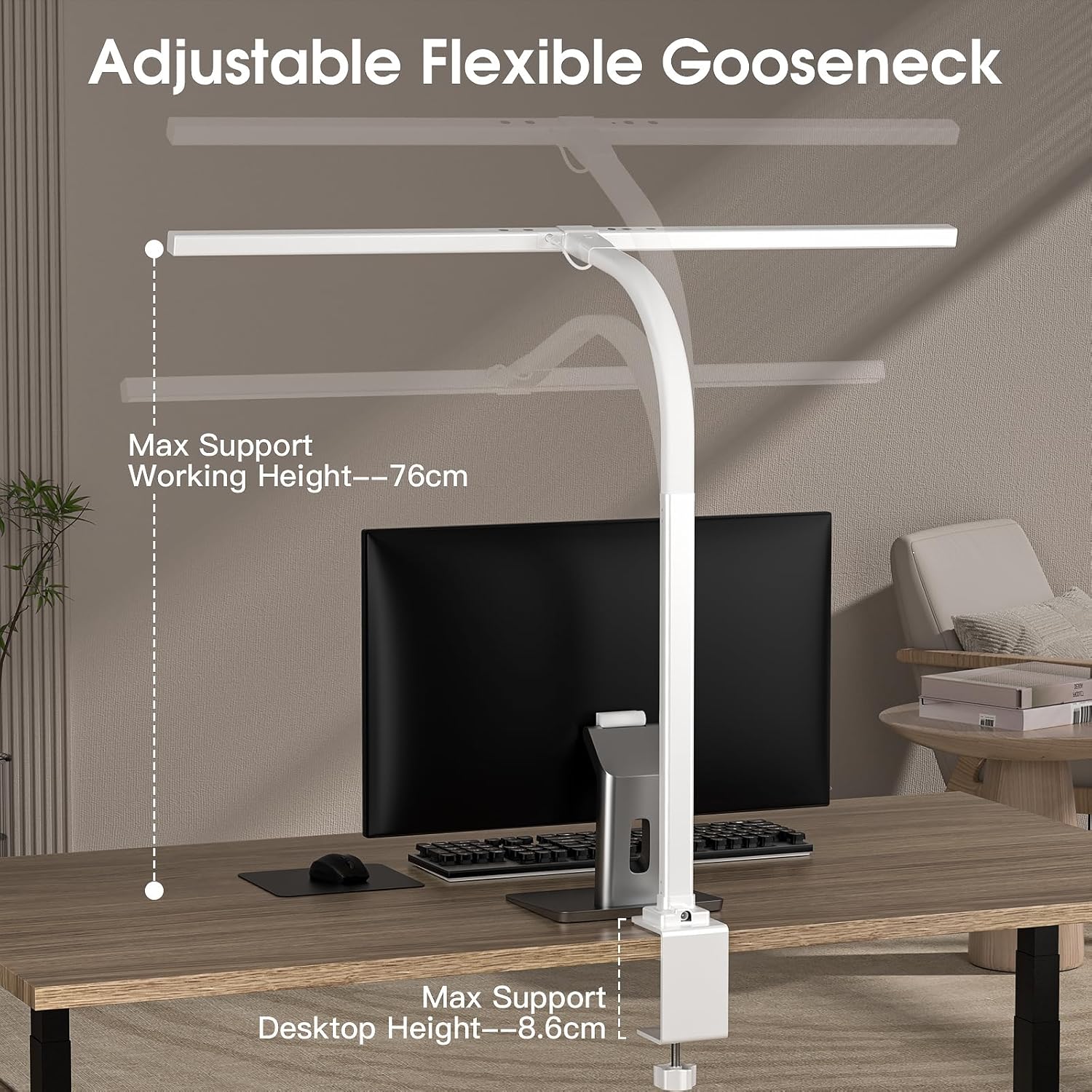 EYOCEAN LED-Schreibtischlampe mit automatischer Dimmung, 80 cm Vollspektrum-Tischlampe, klemmbar mit einstellbaren Farbtemperaturen, Augenschutz-Tageslichtlampe, Klemmleuchte, Monitorlampe mit Timer-Funktion – Bild 6