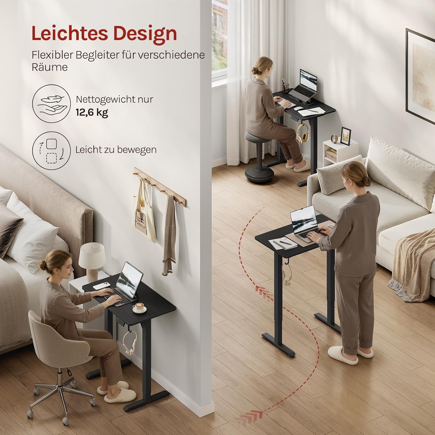 WOLTU Höhenverstellbarer elektrischer Schreibtisch mit Memory-Funktion & Kollisionsschutz, 80 kg Tragkraft, leise, Computertisch für Home Office, Arbeitszimmer, 80 x 48 cm, Schwarz – Bild 4