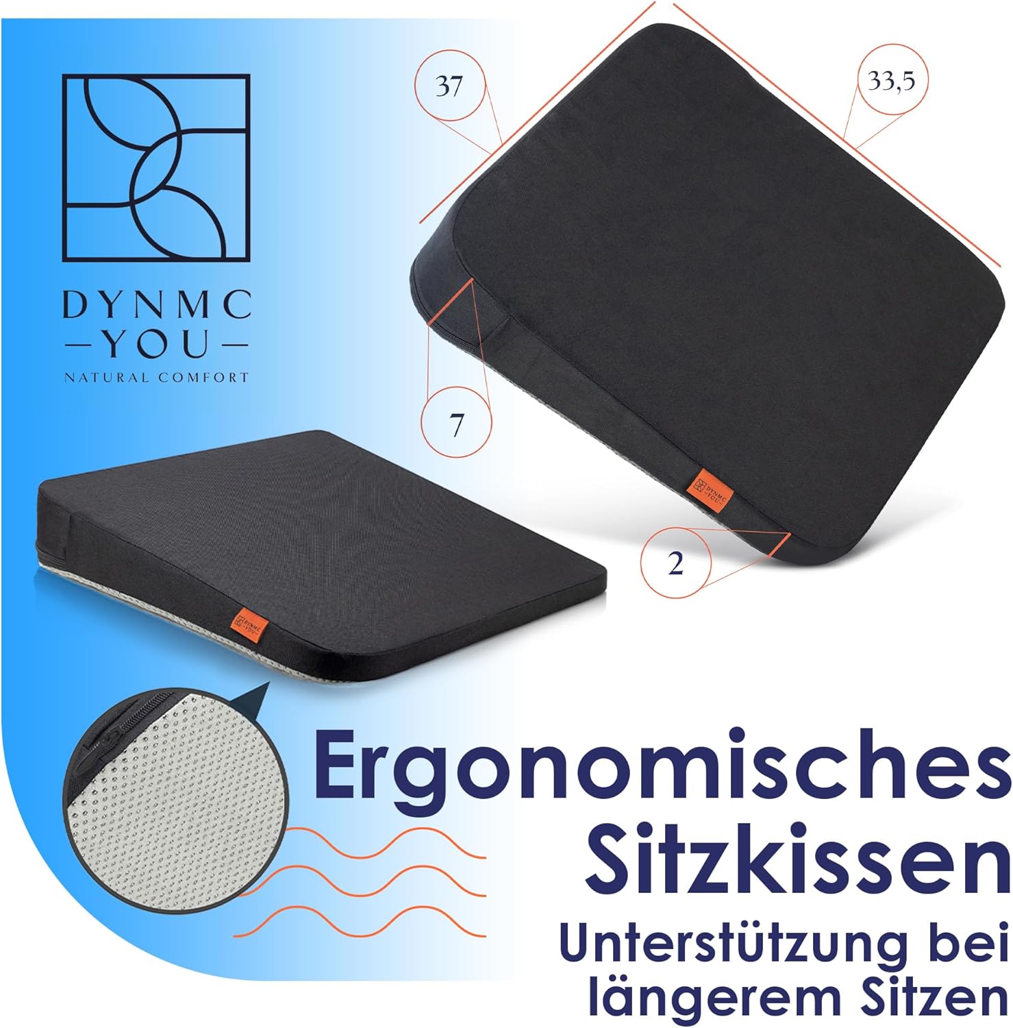 DYNMC You Bequemes Keilkissen-Sitzkissen mit rutschfester Unterseite, ideal für Bürostuhl-Autositze – Bild 7