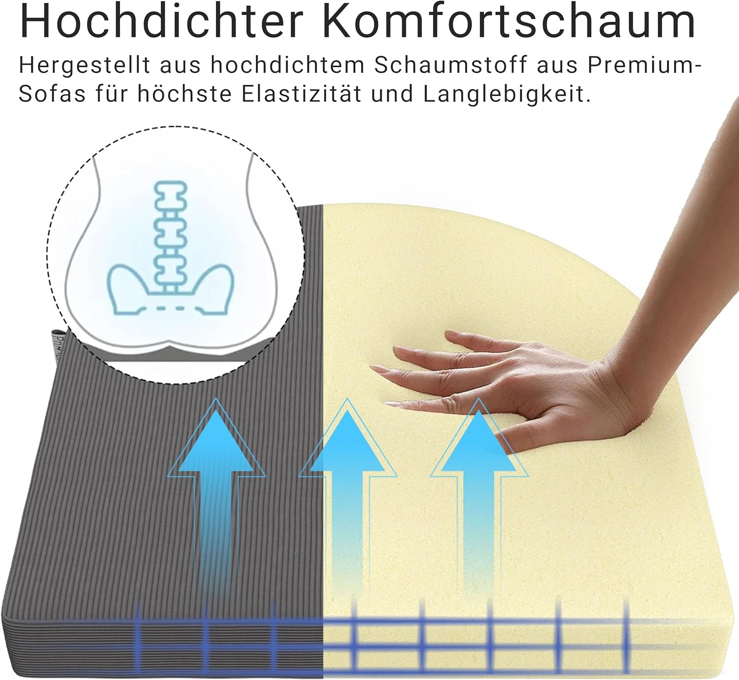 Stuhlkissen 40 x 40 x 5 cm (2er-Set), anthrazit, hochdichter Schaumstoff für den Innen- und Außenbereich, für Küche, Esszimmer, Garten, mit Befestigungsgurten und waschbarem Bezug – Bild 3