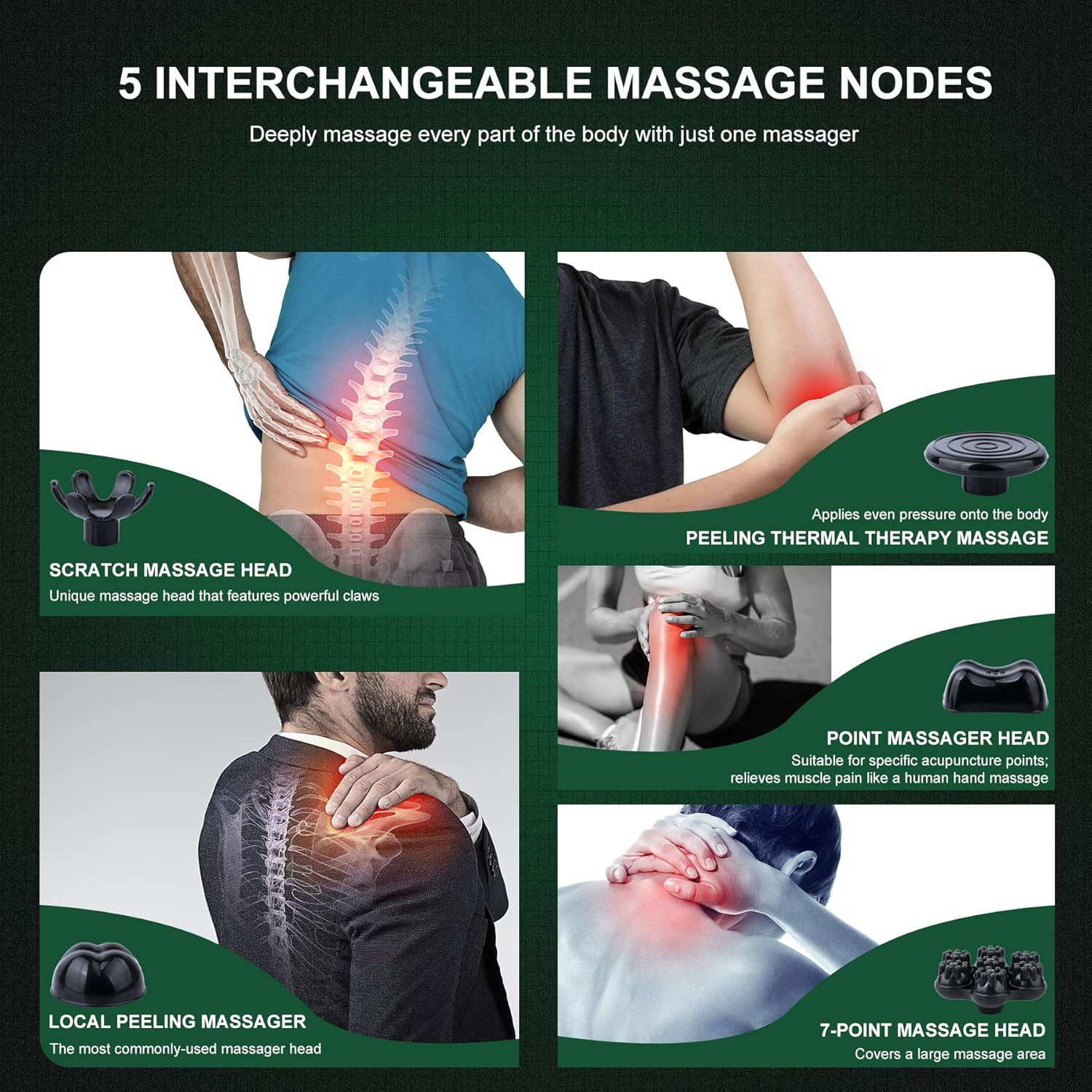 Rückenmassagegerät für Rücken, Nacken, Schultern, Taille und Beine, dunkelgrün – Bild 4