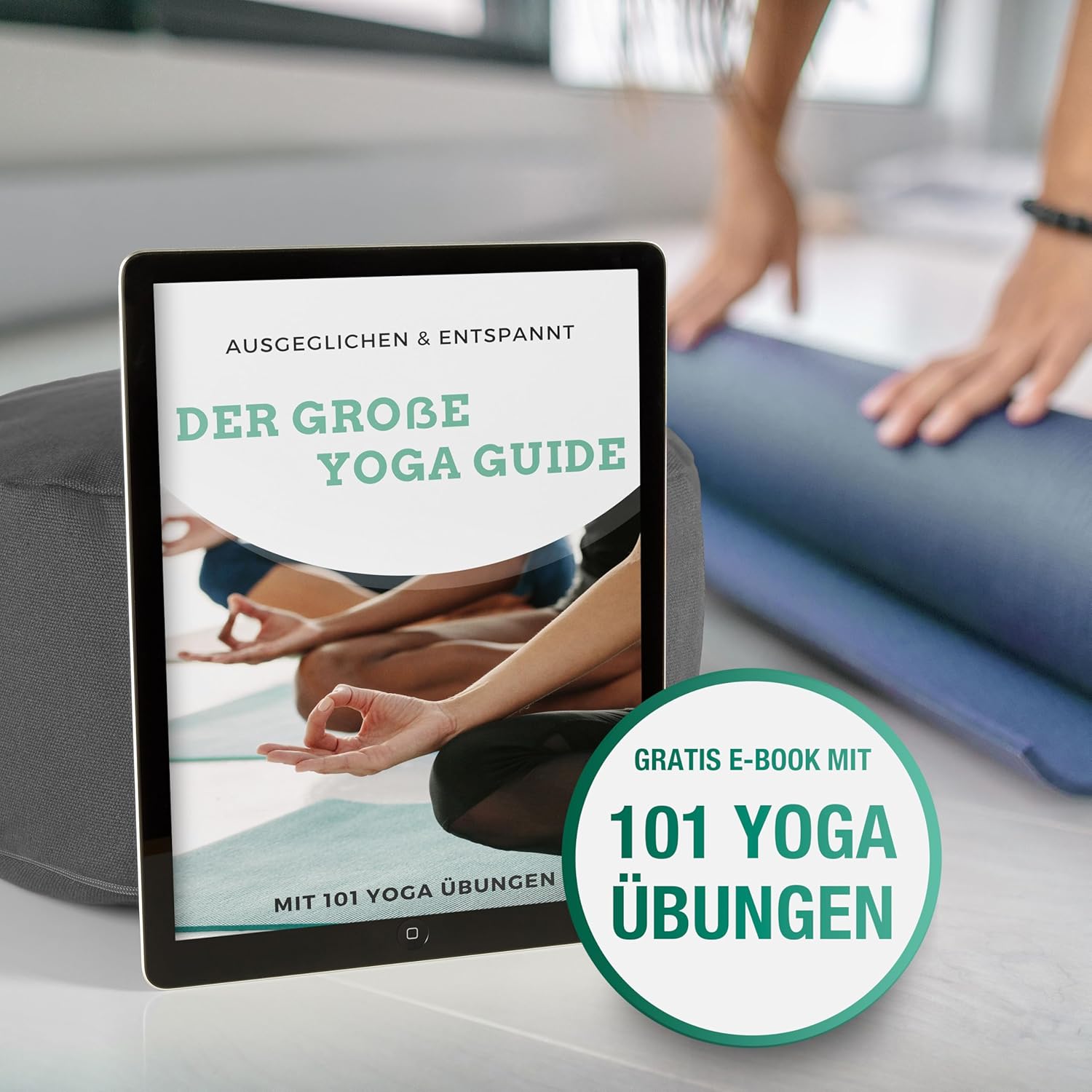 NAJATO Sports Meditationskissen – Yogakissen mit E-Book (PDF-Datei) – Rundes Yogakissen mit Buchweizenschalenfüllung – 30 cm Durchmesser, 14 cm hoch – waschbarer Baumwollbezug (Anthrazit) – Bild 5