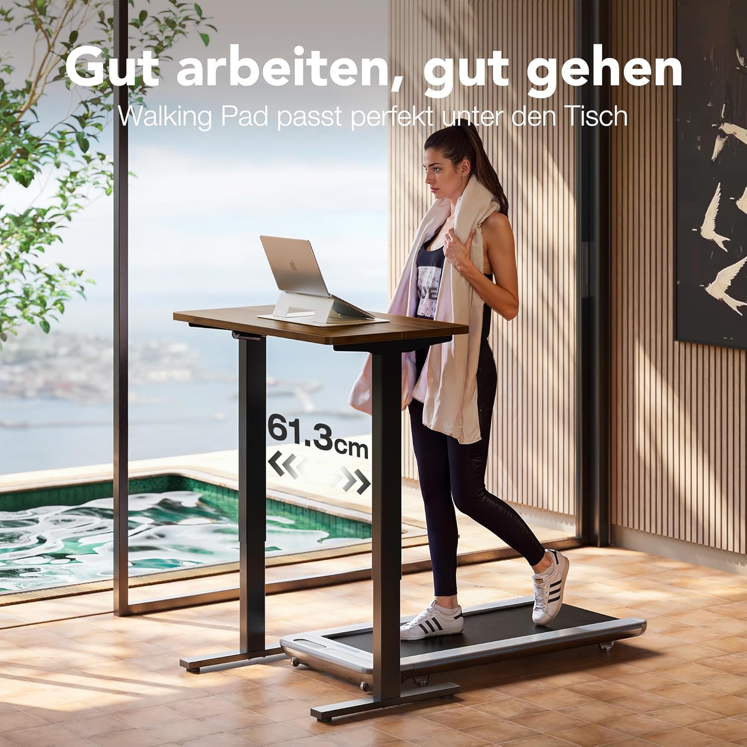 HUANUO Höhenverstellbarer Schreibtisch mit USB-Ladeanschluss 160 x 80 cm, 4 Speicherhöheneinstellungen, elektrischer Schreibtisch für Heimbüro und Computerarbeitsplatz – Bild 6
