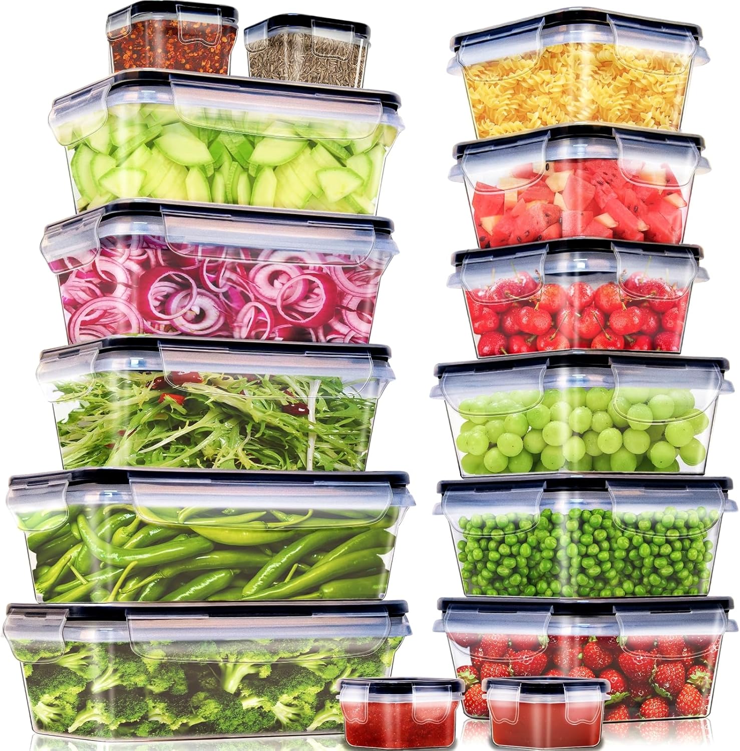 Kottwca Frischhaltedosen mit Deckel-Set, 30-teiliges Tupperware-Set (15 Behälter + 15 Deckel), Küchen-Meal-Prep-Boxen, 100 % auslaufsicher, BPA-freier Frischhaltebehälter für Mikrowelle und Kühlschrank – Bild 8