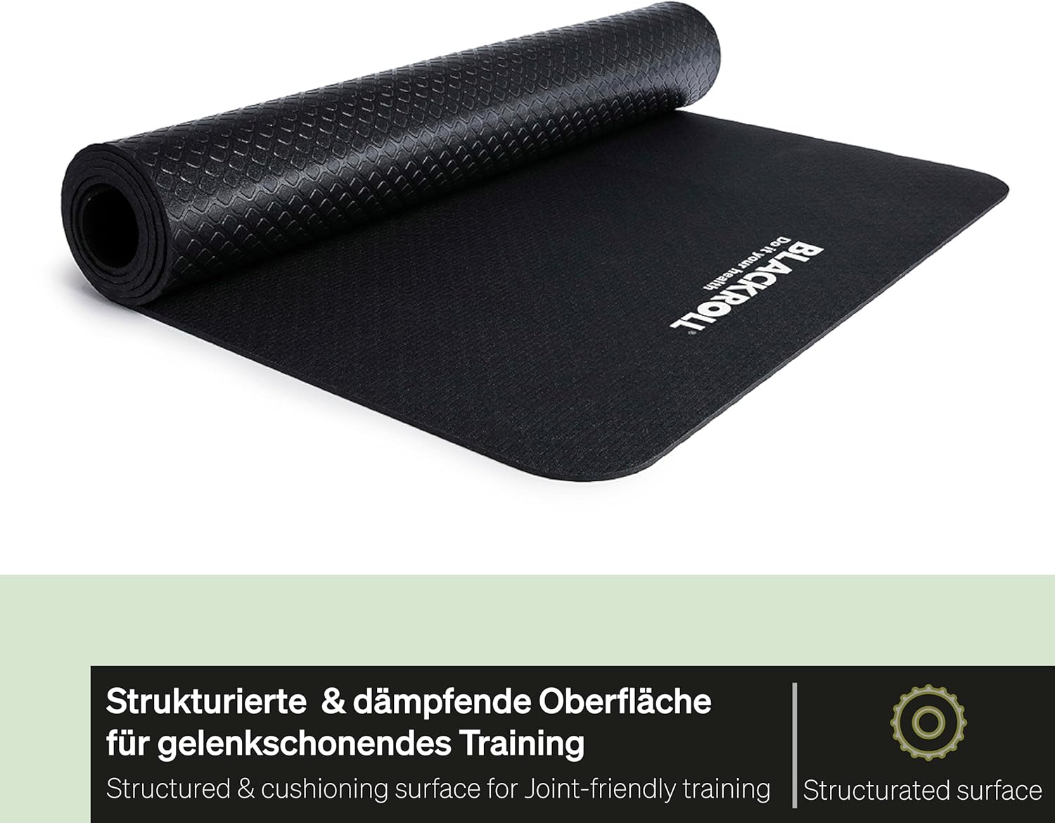 BLACKROLL® MAT (65 x 185 cm), rutschfeste Fitnessmatte für gelenkschonendes Training, Sportmatte mit strukturierter Oberfläche, gedämpfte Gymnastikmatte für Yoga & Pilates, Made in Germany, Schwarz – Bild 3