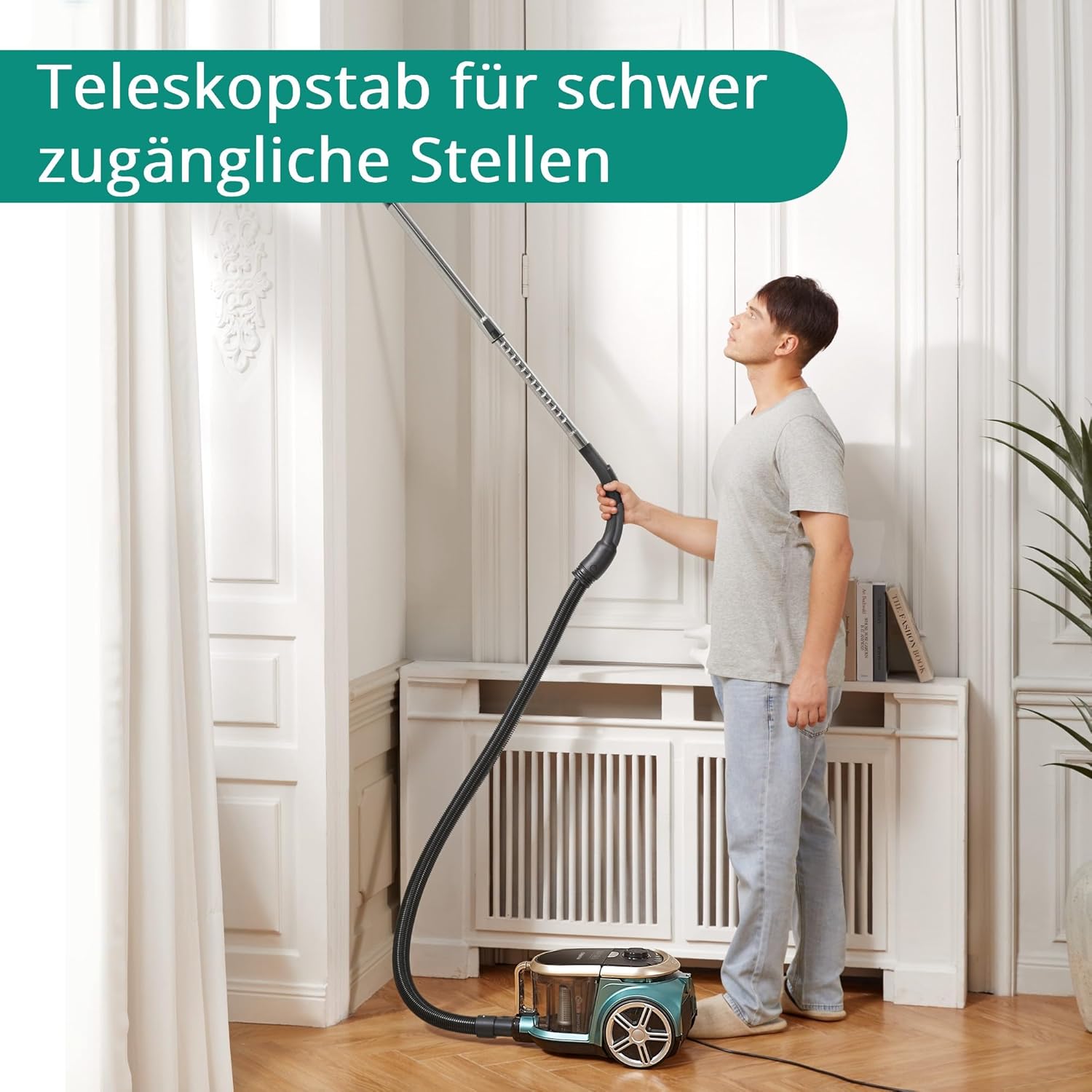 Eureka Apollo Beutelloser Staubsauger, leichter Zylinderstaubsauger mit Einzelzyklonsystem, 800-W-Leistungseffizienzmotor, 2,2-Liter-Staubbehälter, für Teppiche und Hartböden, Grün – Bild 4