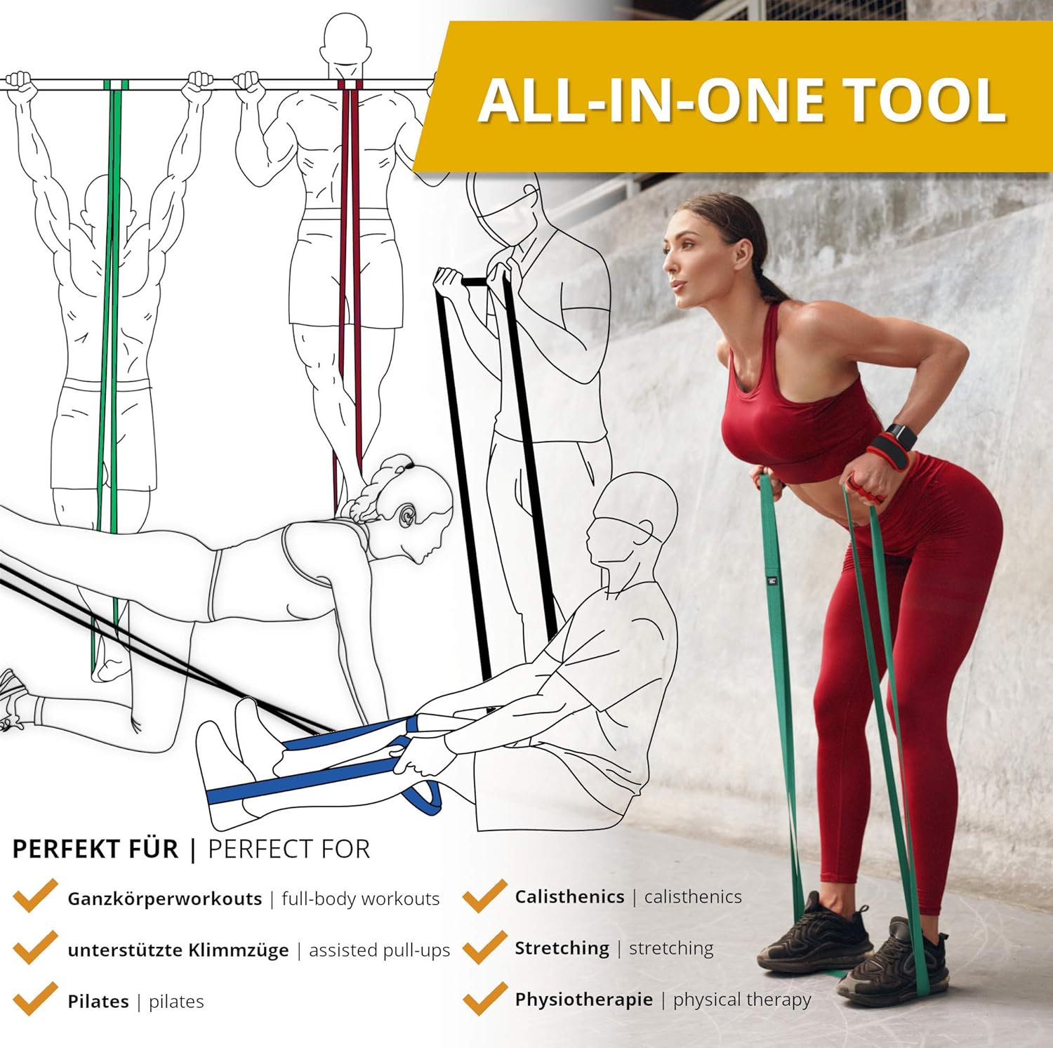 Fitnessband Klimmzug-Widerstandsband, Klimmzughilfe + Trainings-eBook - Das Klimmzug-Widerstandsband | Heimfitnessgeräte: Sportband-Klimmzug-Dip-Bar-Klimmzugband, Calisthenics-Bodybuilding-Trainingsband – Bild 6