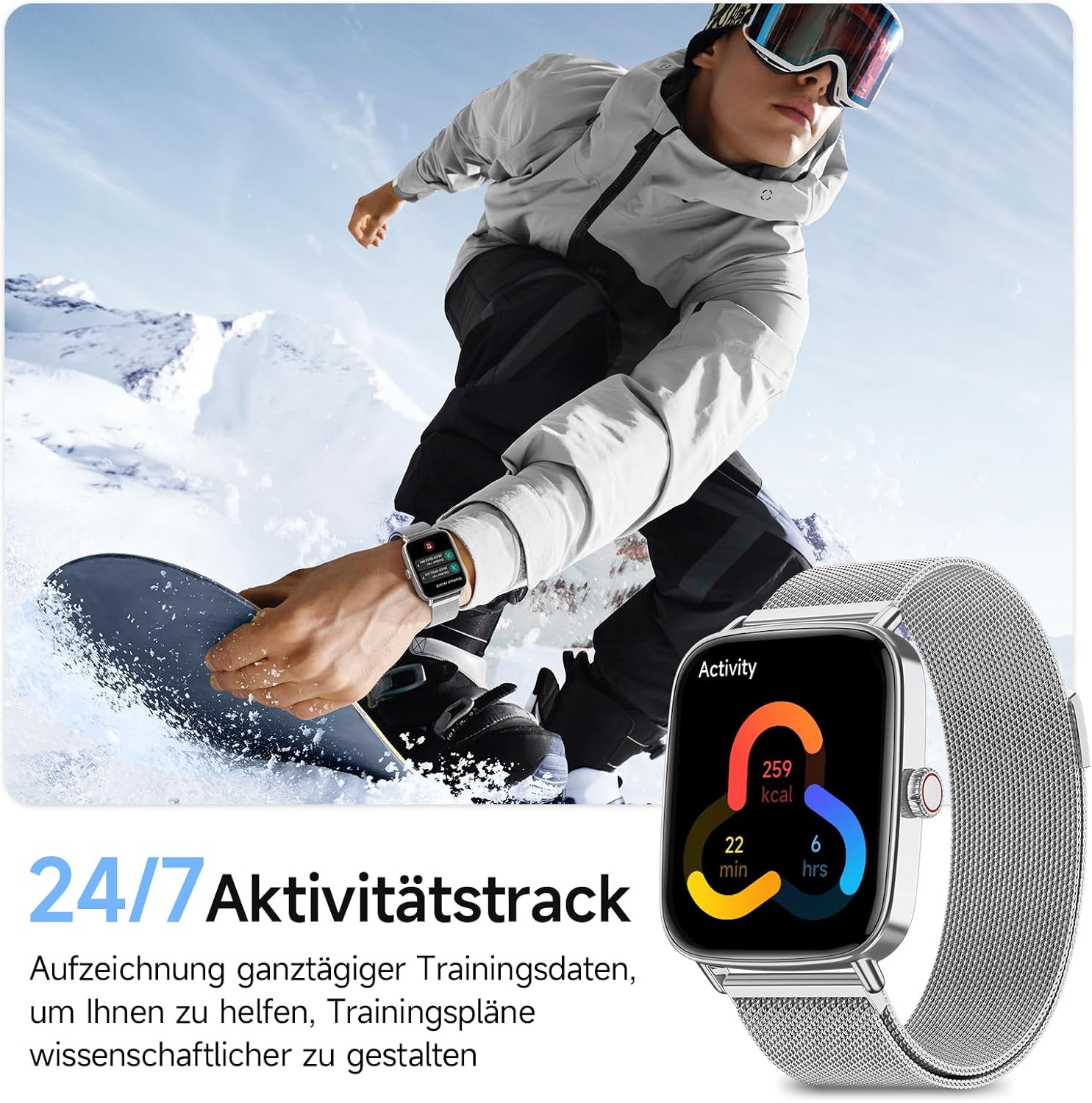 Smartwatch Herren Damen mit Telefonfunktion, 1,85 Zoll HD-Uhren mit Herzfrequenz-Schlafmonitor SpO2 Schrittzähler, 110+ Sportmodi Fitnessuhr, IP68 wasserdichte Smartwatch kompatibel mit iOS/Samsung/Android – Bild 5