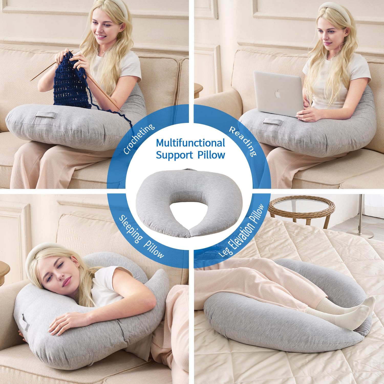 Lesekissen für Gaming, ergonomische Armlehne für Gaming, Häkeln, Laptop-Stützkissen zum Sitzen im Bett und Sofa, Haltungskorrekturkissen für den Schoß, waschbarer Bezug (kühlendes Grau) – Bild 5