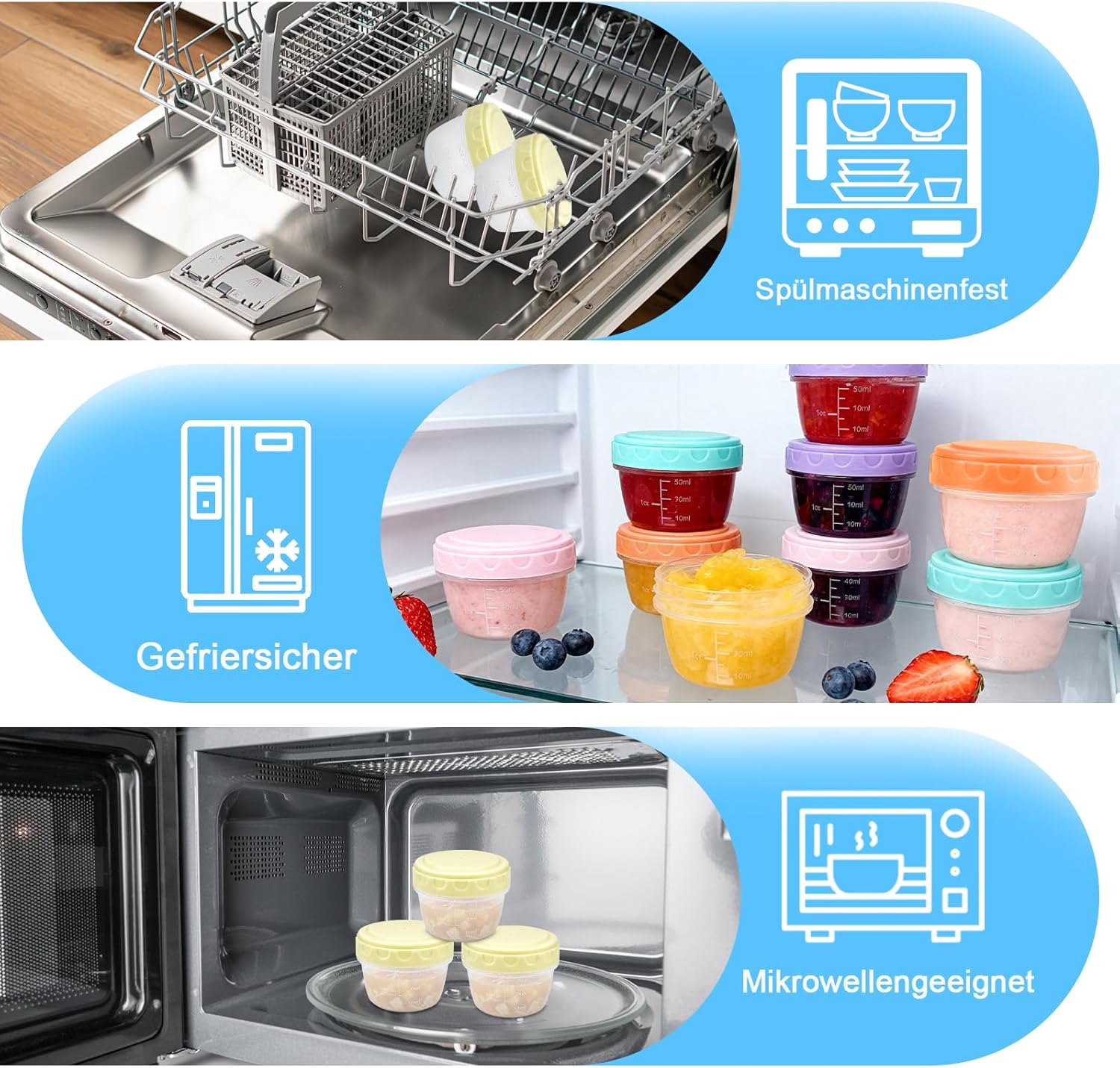NONETO 18 Stück Gefrierdosen Set BPA-frei, 80ml Auslaufsichere Frischhaltedosen mit Deckel, Stapelbare Vorratsdosen für Kühlschrank & Gefrierfach,Mikrowellen-&Spülmaschinengeeignet,Meal Prep Behälter – Bild 6