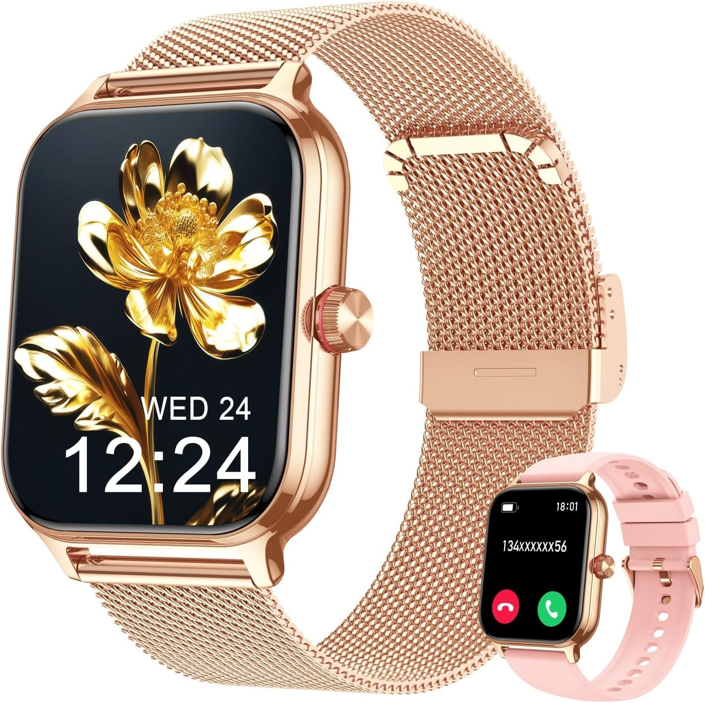 LODIMEKE Smartwatch Herren Damen Telefonfunktion Blutdruck Herzfrequenz Schlaf 1,96 Zoll AI Fitnessuhr 100+ Sportmodi, IP67 Wasserdicht Schrittzähler Wecker Rechner Visitenkarte iOS Android