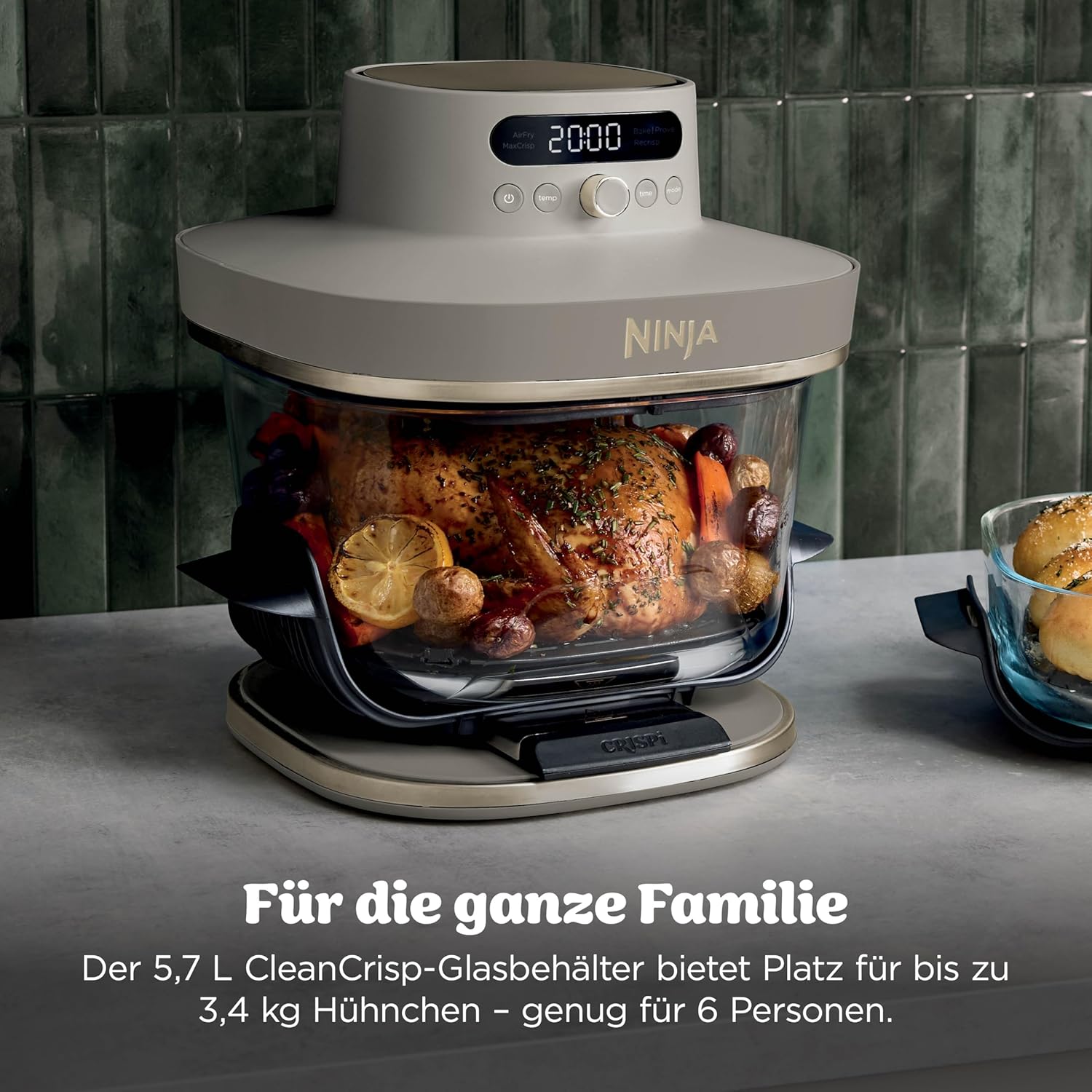 Ninja CRISPi PRO XL Glas-Luftfritteuse (Luftfritteuse), 5 voreingestellte Zubereitungsfunktionen, inklusive CleanCrisp-Glasbehälter (5,7 l und 2,3 l) und Aufbewahrungsdeckel, Steingold AS090EUSD – Bild 7