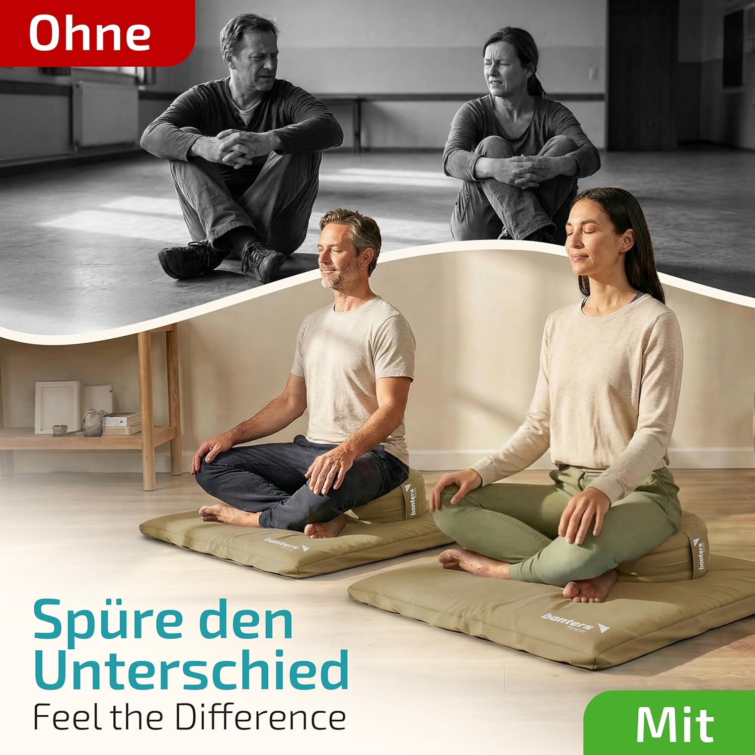 banters Meditationskissen Rund, Zafu Sitzkissen mit Kapok Füllung & Bio Baumwolle Bezug, 35x20 cm, inkl. Tagebuch (Sand) – Bild 6